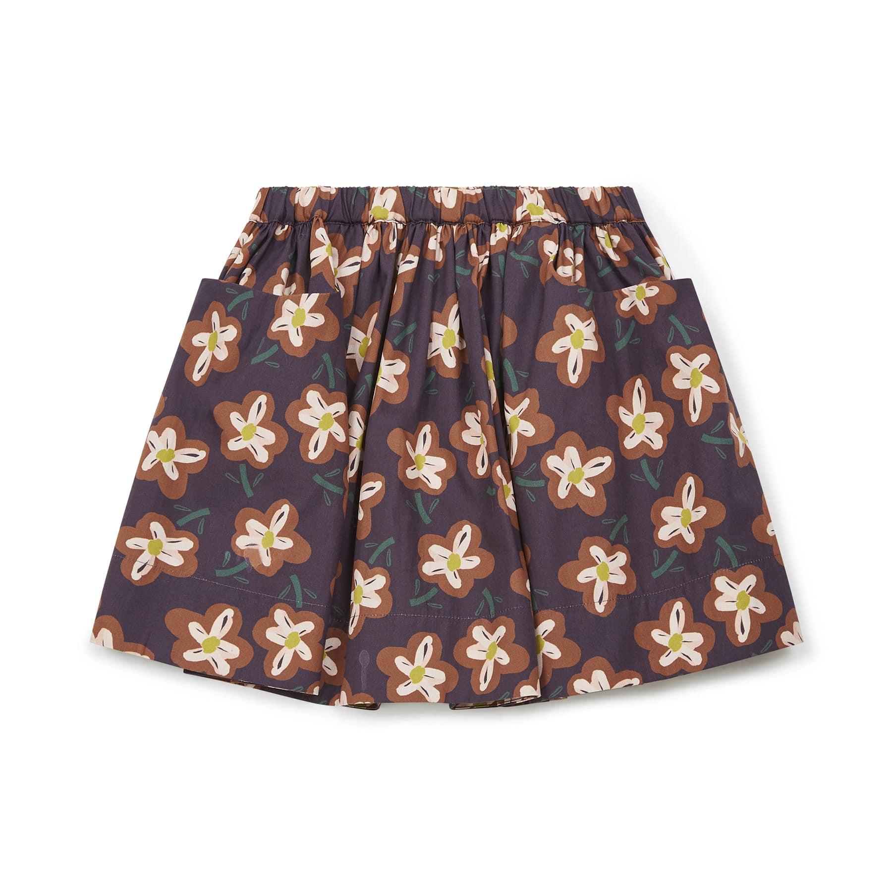 Girls Brown Flowers Printed Skirt