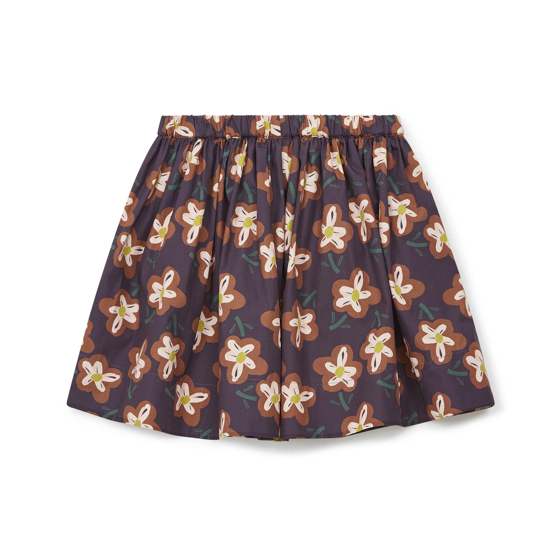 Girls Brown Flowers Printed Skirt