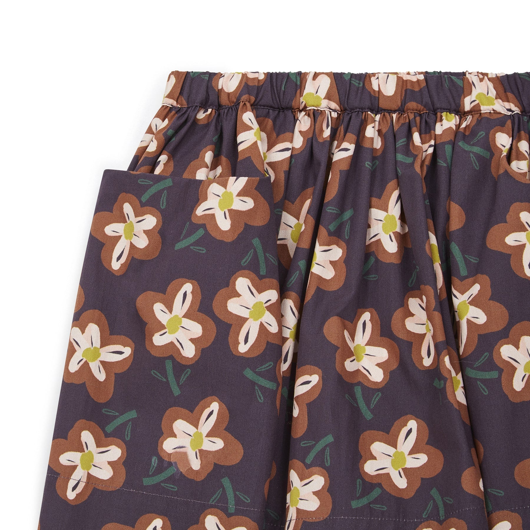 Girls Brown Flowers Printed Skirt