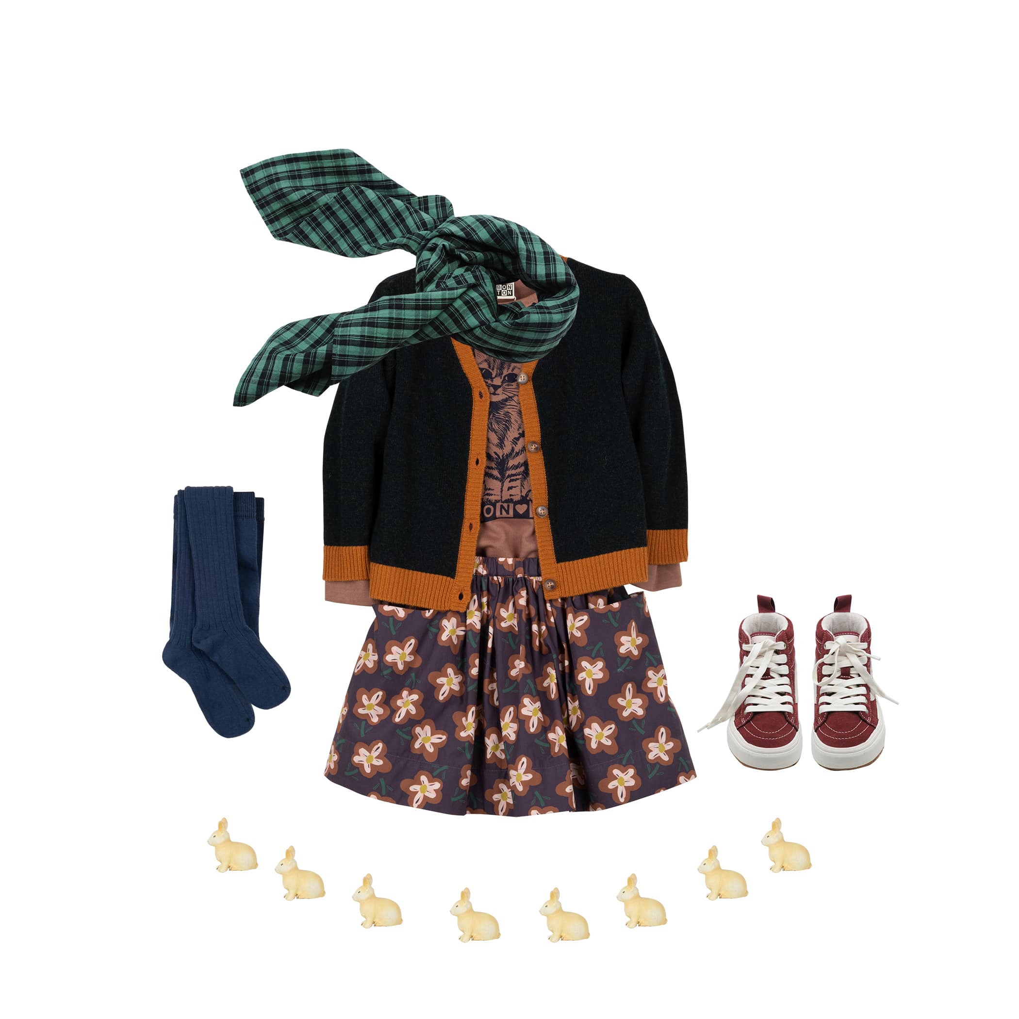 Girls Brown Flowers Printed Skirt