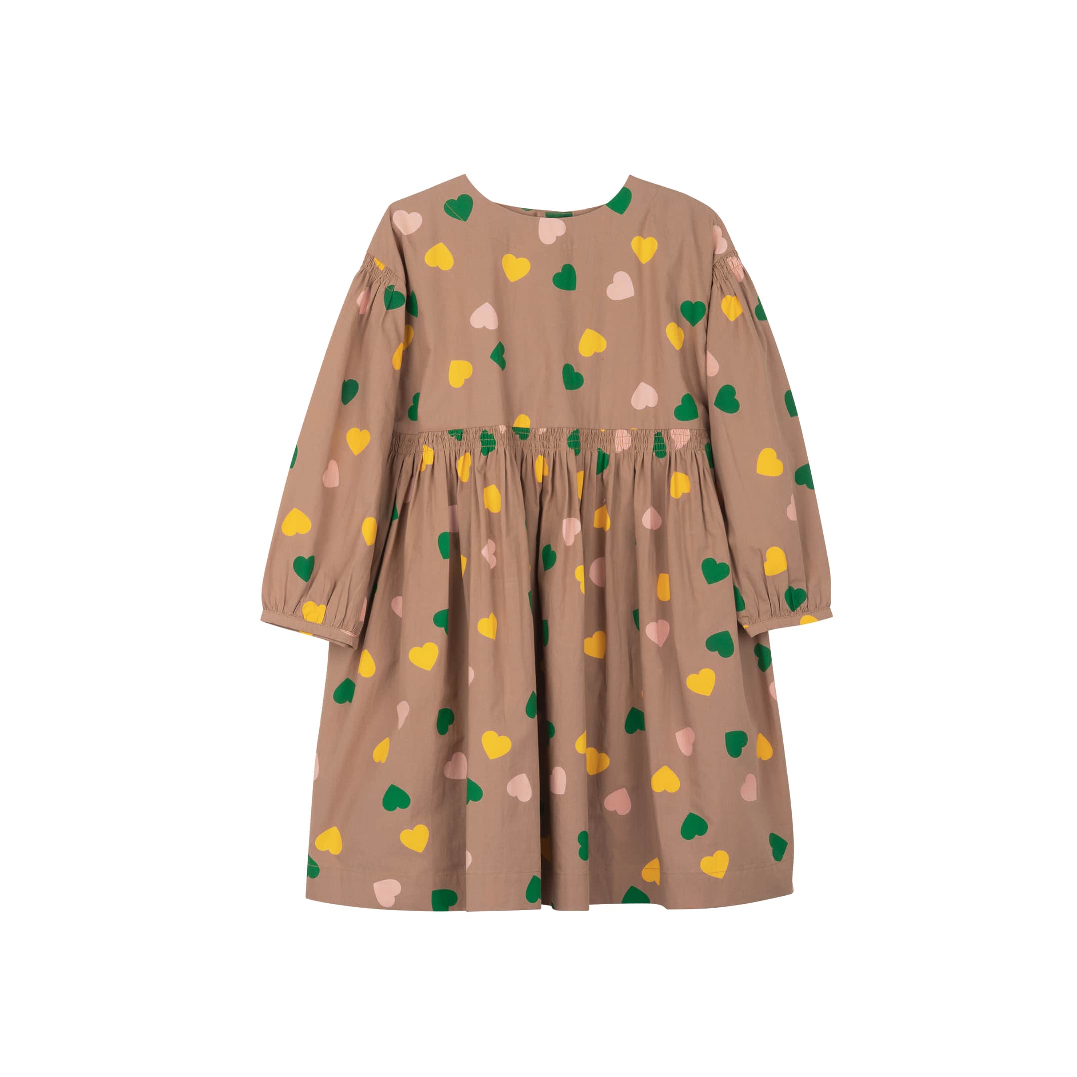 Girls Light Brown Heart Cotton Dress