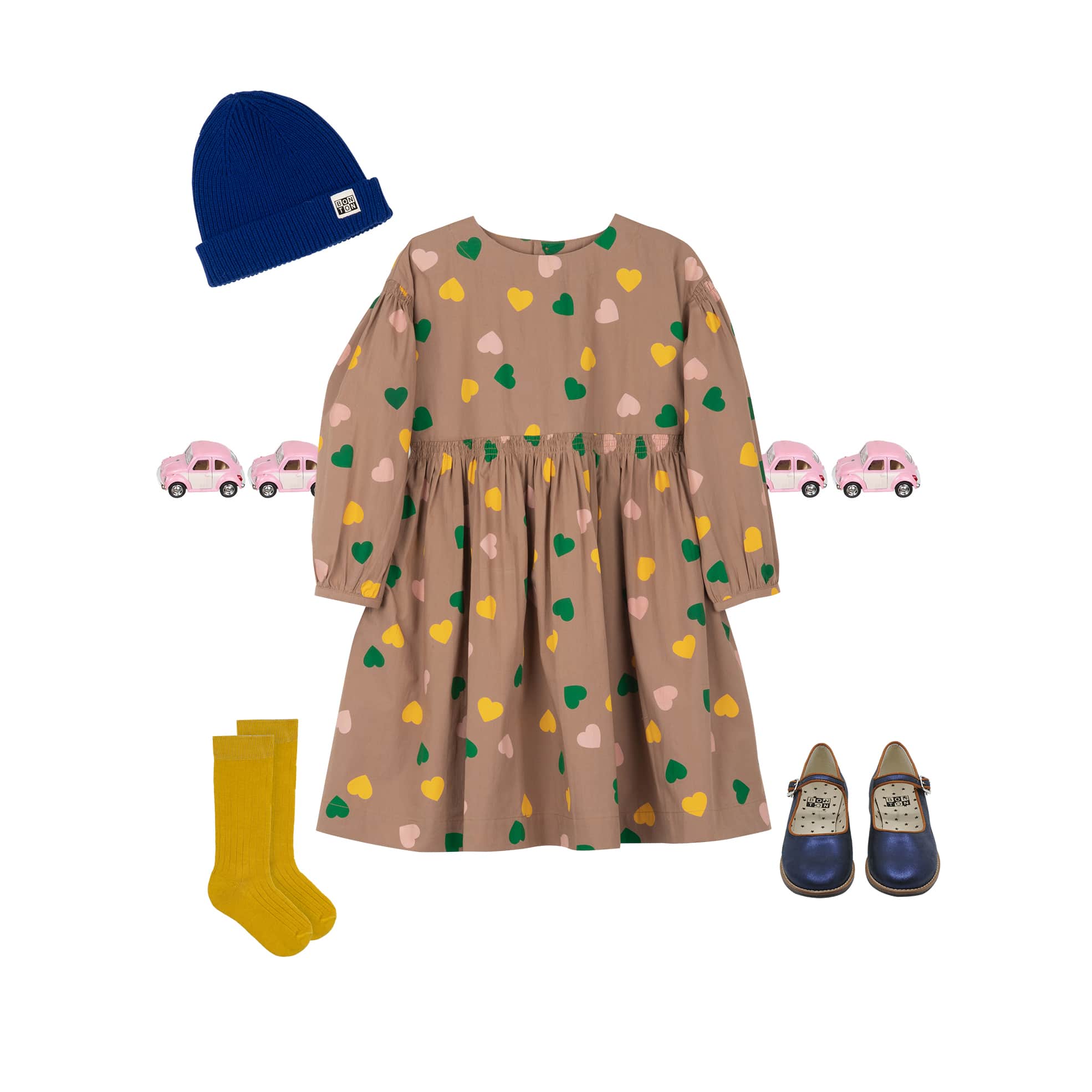 Girls Light Brown Heart Cotton Dress