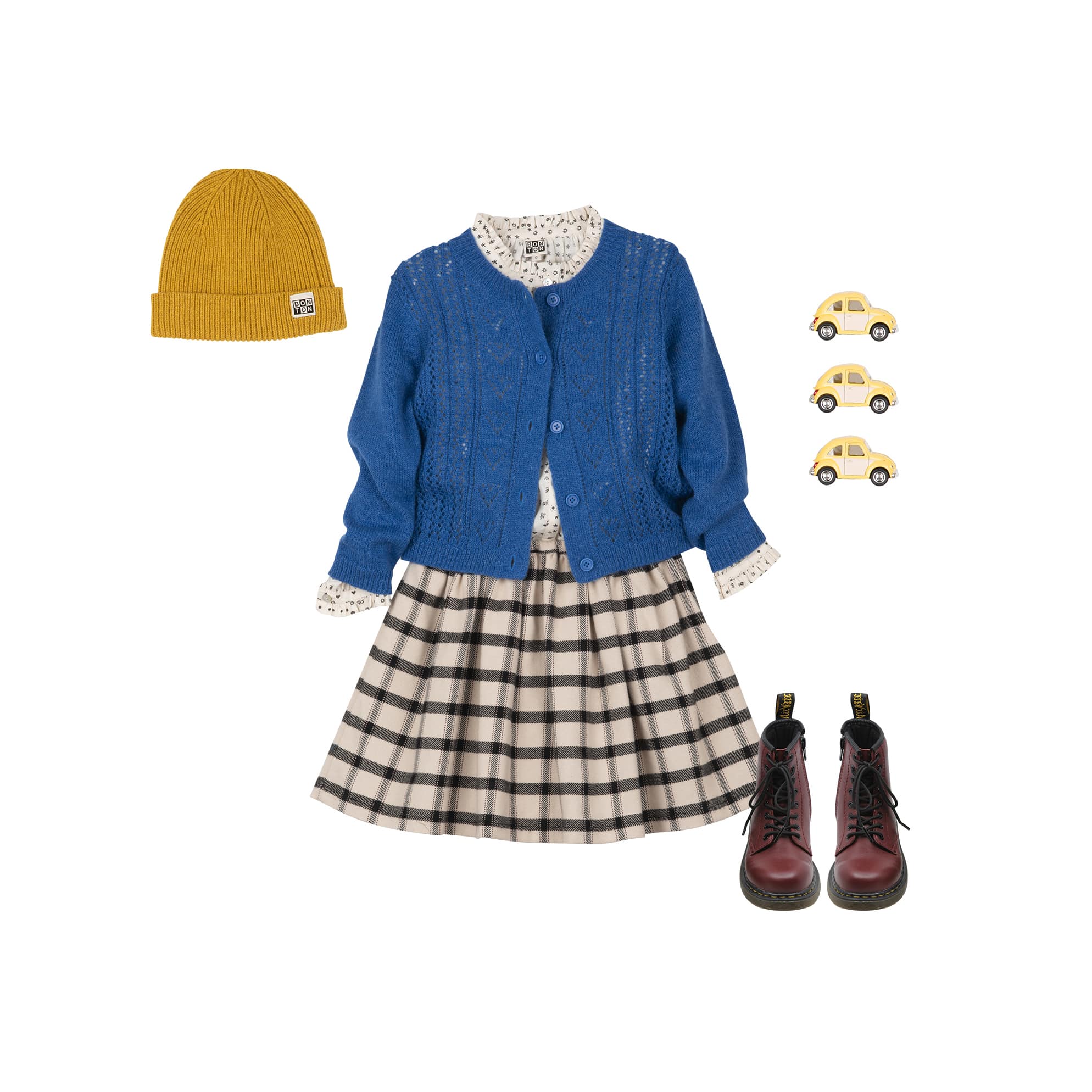Girls Beige Check Cotton Skirt