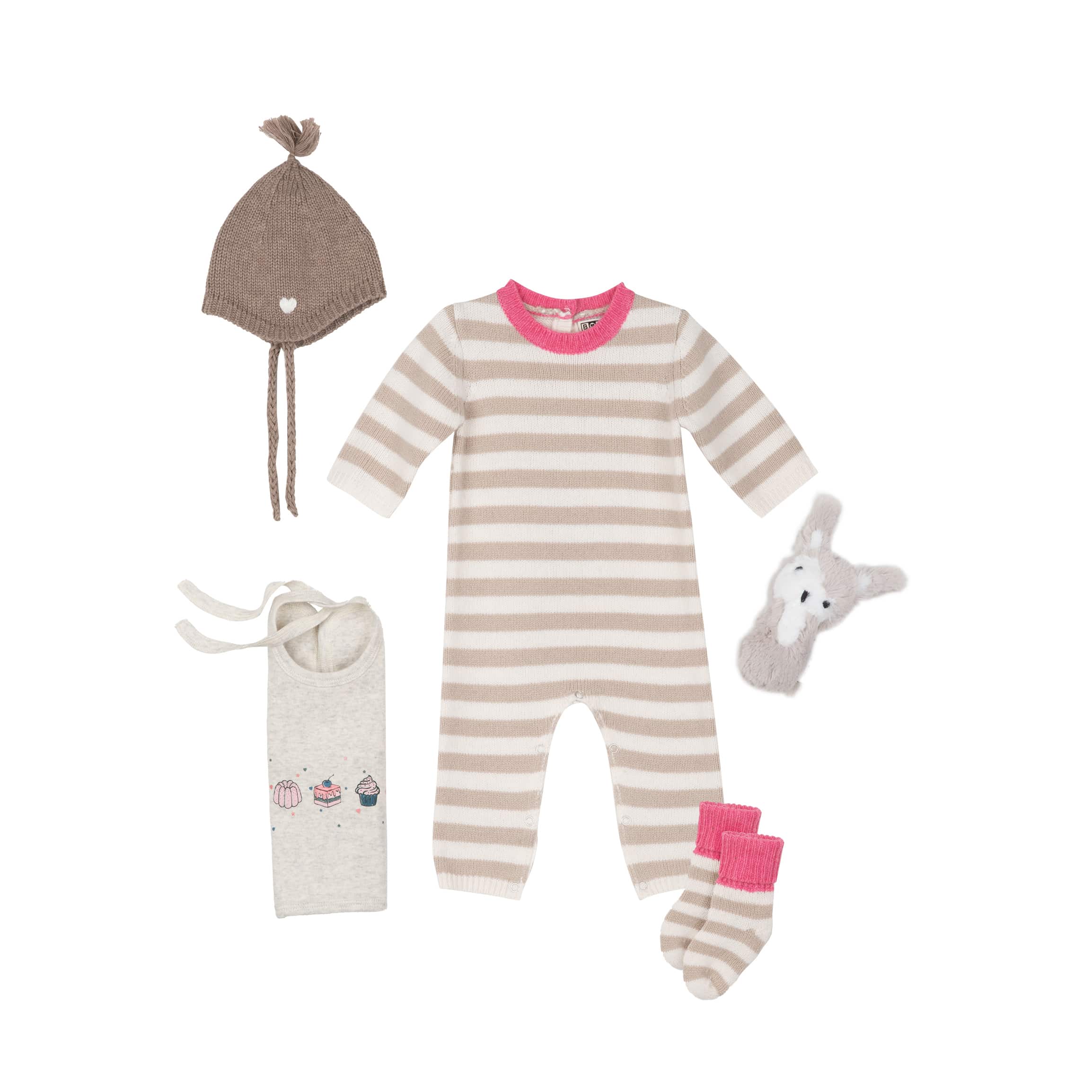 Baby Girls Beige Stripes Babysuit
