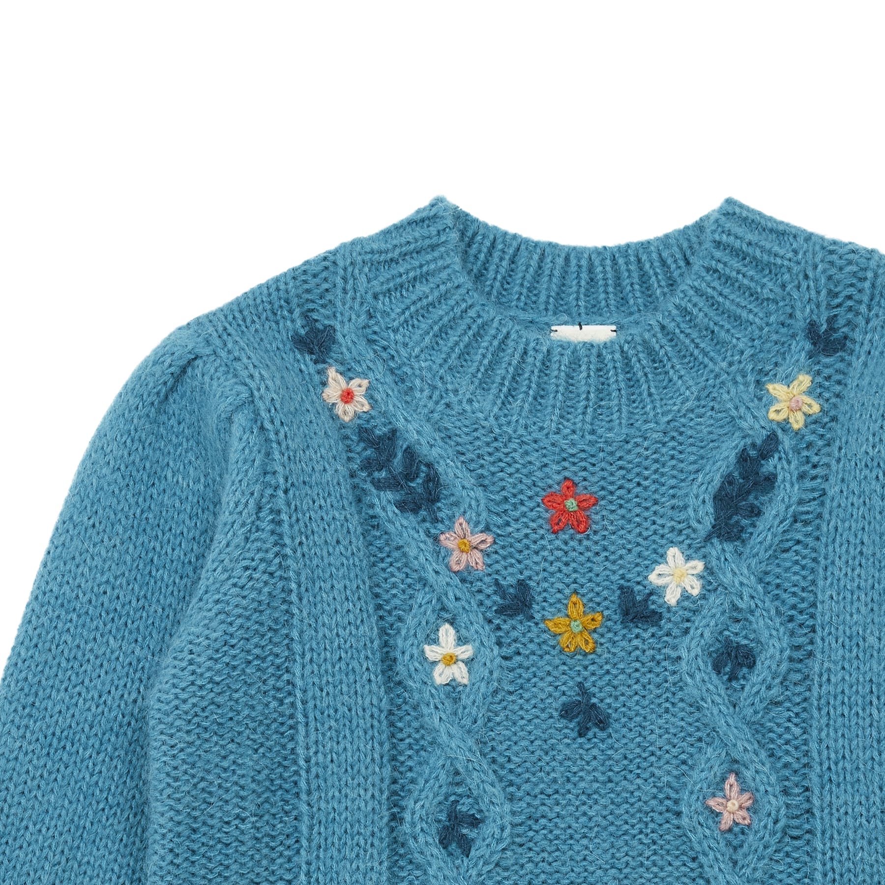 Girls Blue Embroidered Sweater