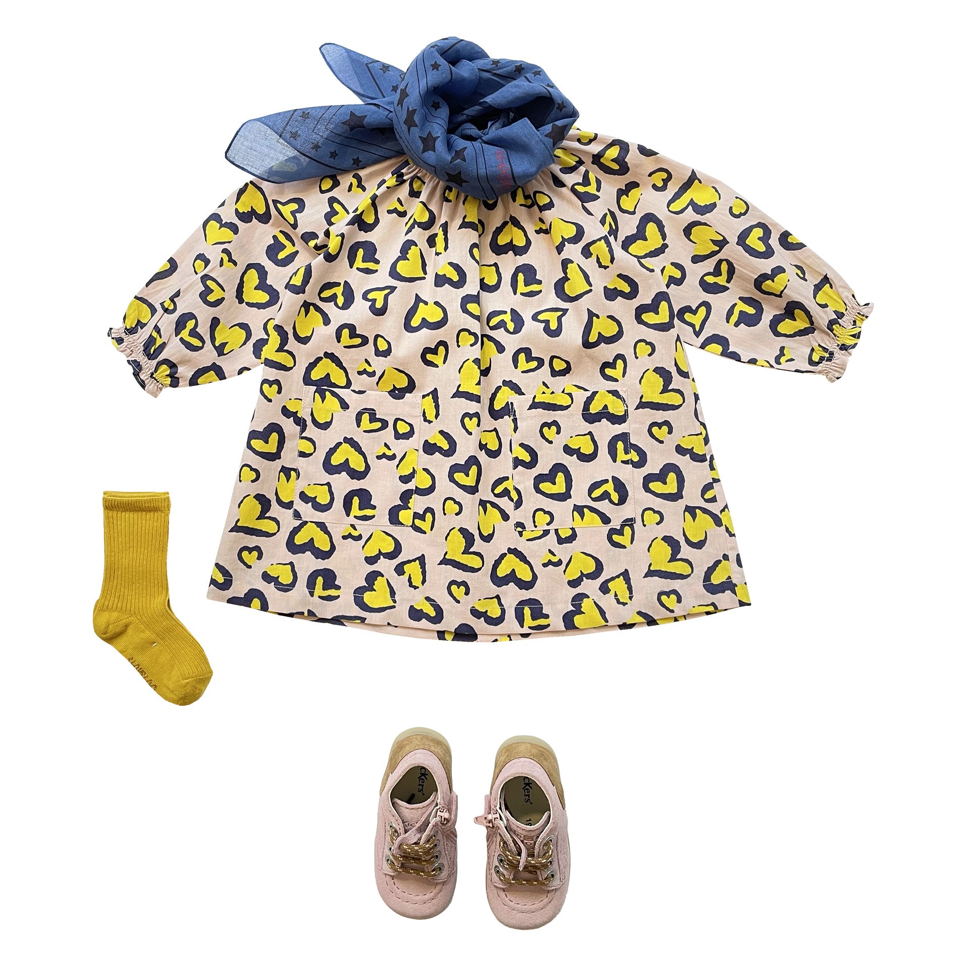 Baby Girls Pink Heart Printed Cotton Dress