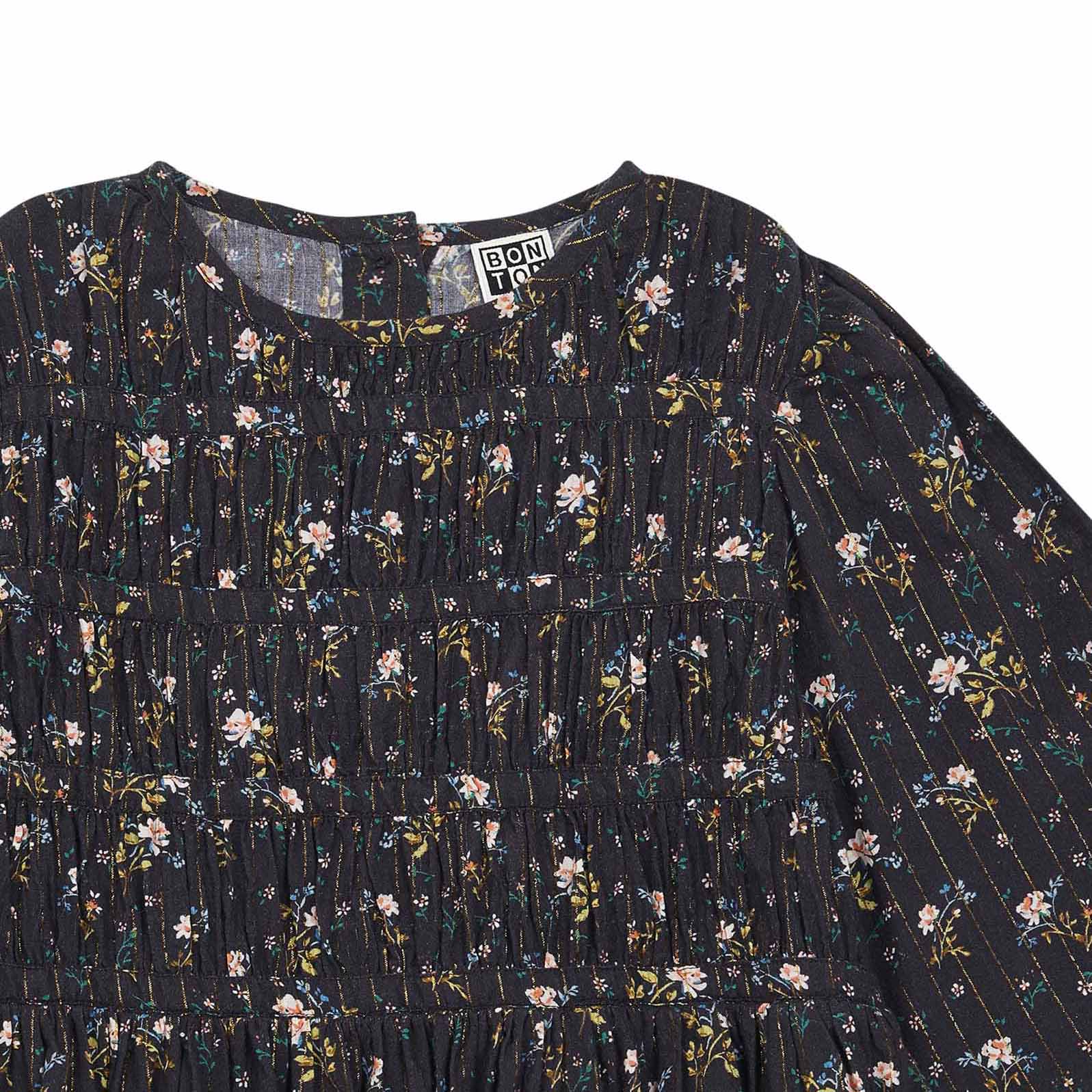 Girls Dark Grey Floral Glitter Dress