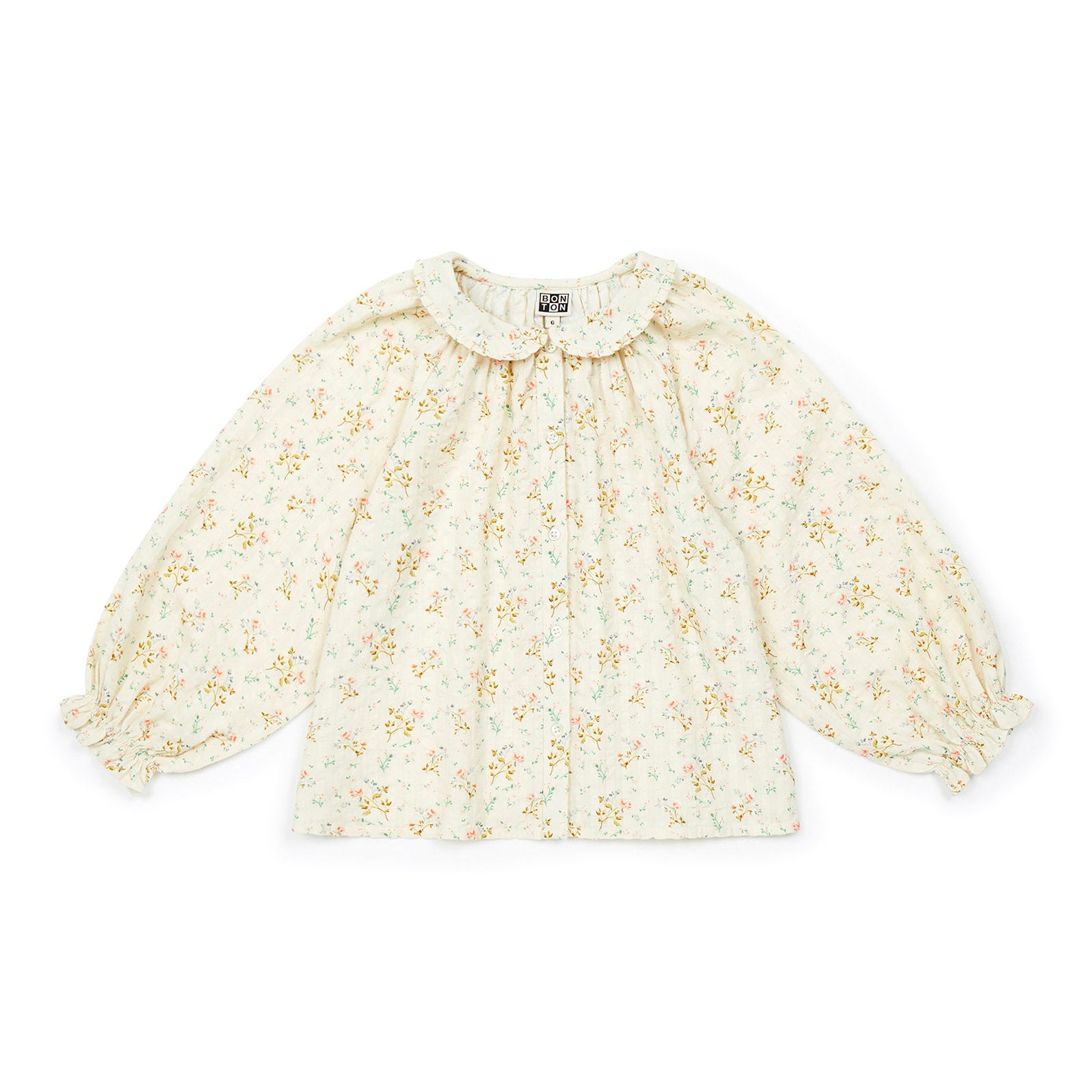 Girls White Floral Cotton Shirt