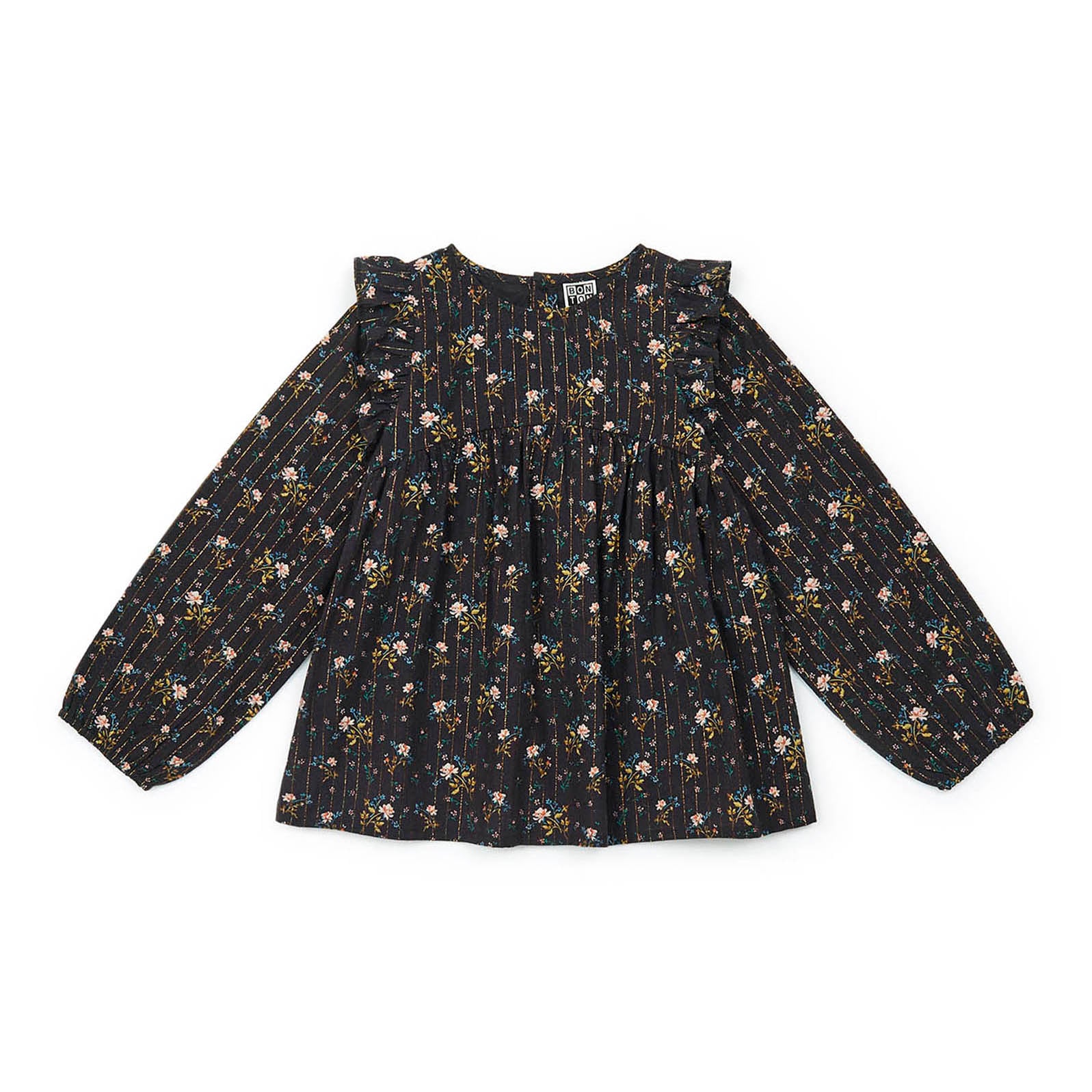 Girls Dark Grey Floral Glitter Shirt