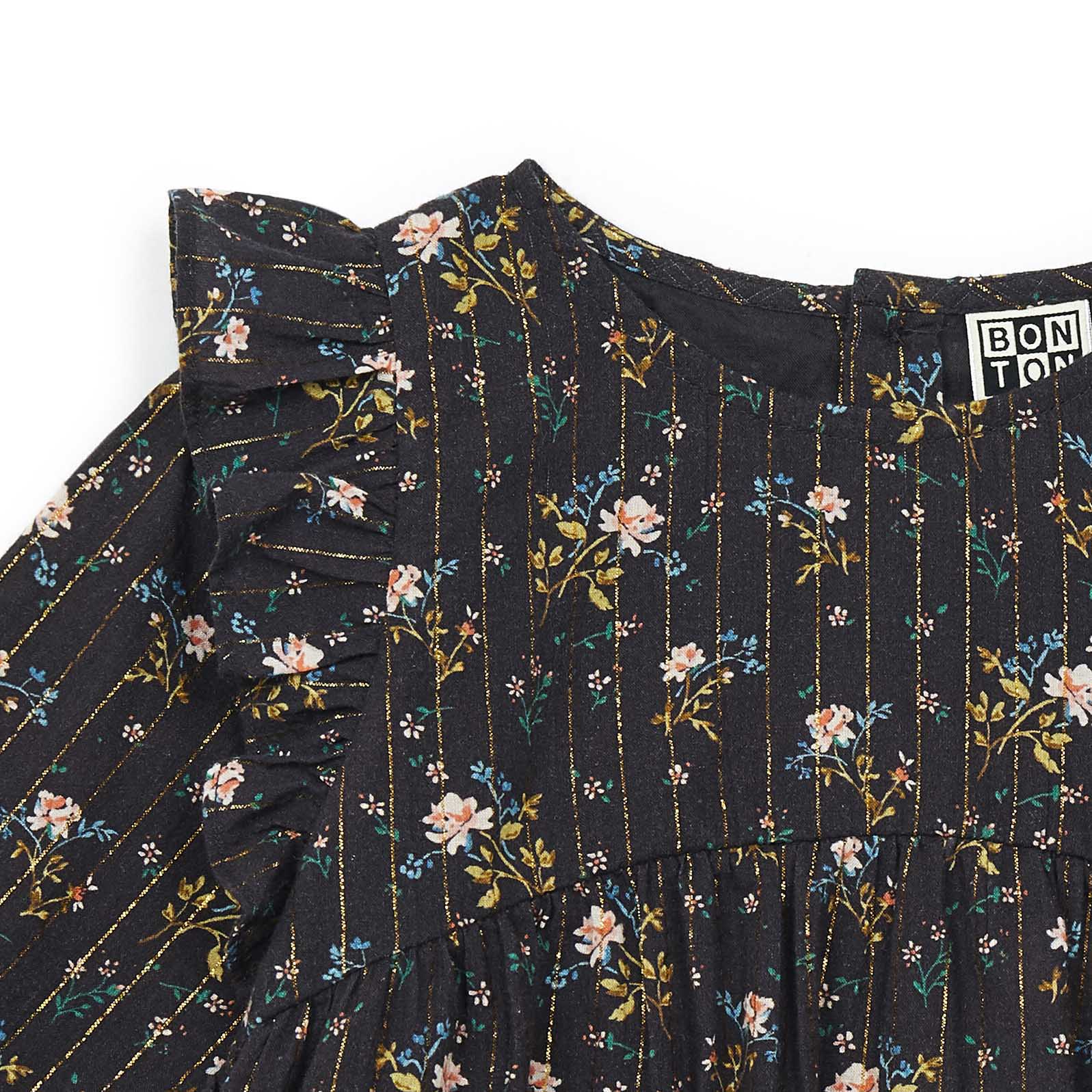 Girls Dark Grey Floral Glitter Shirt