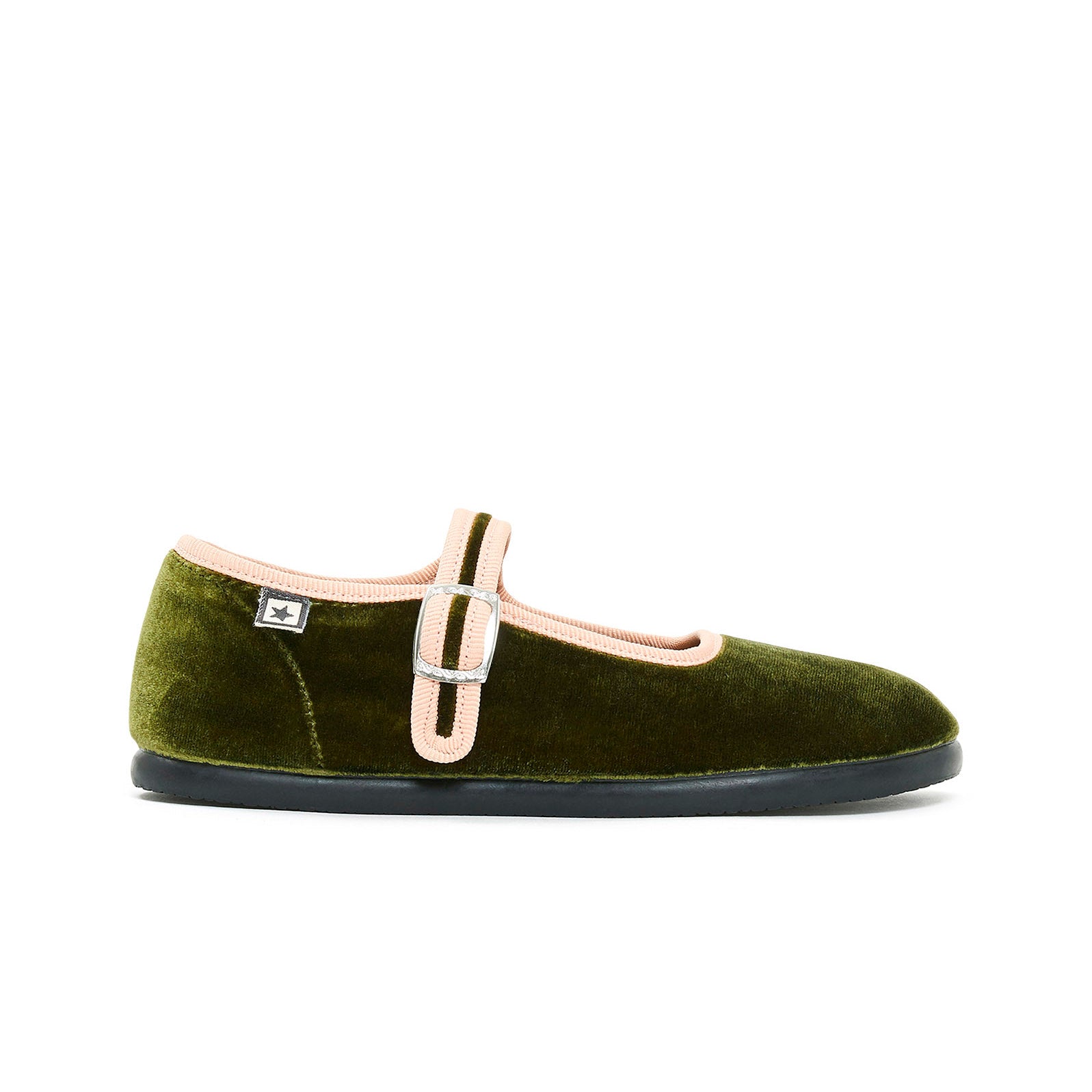 Girls Green Velvet Flat Shoes