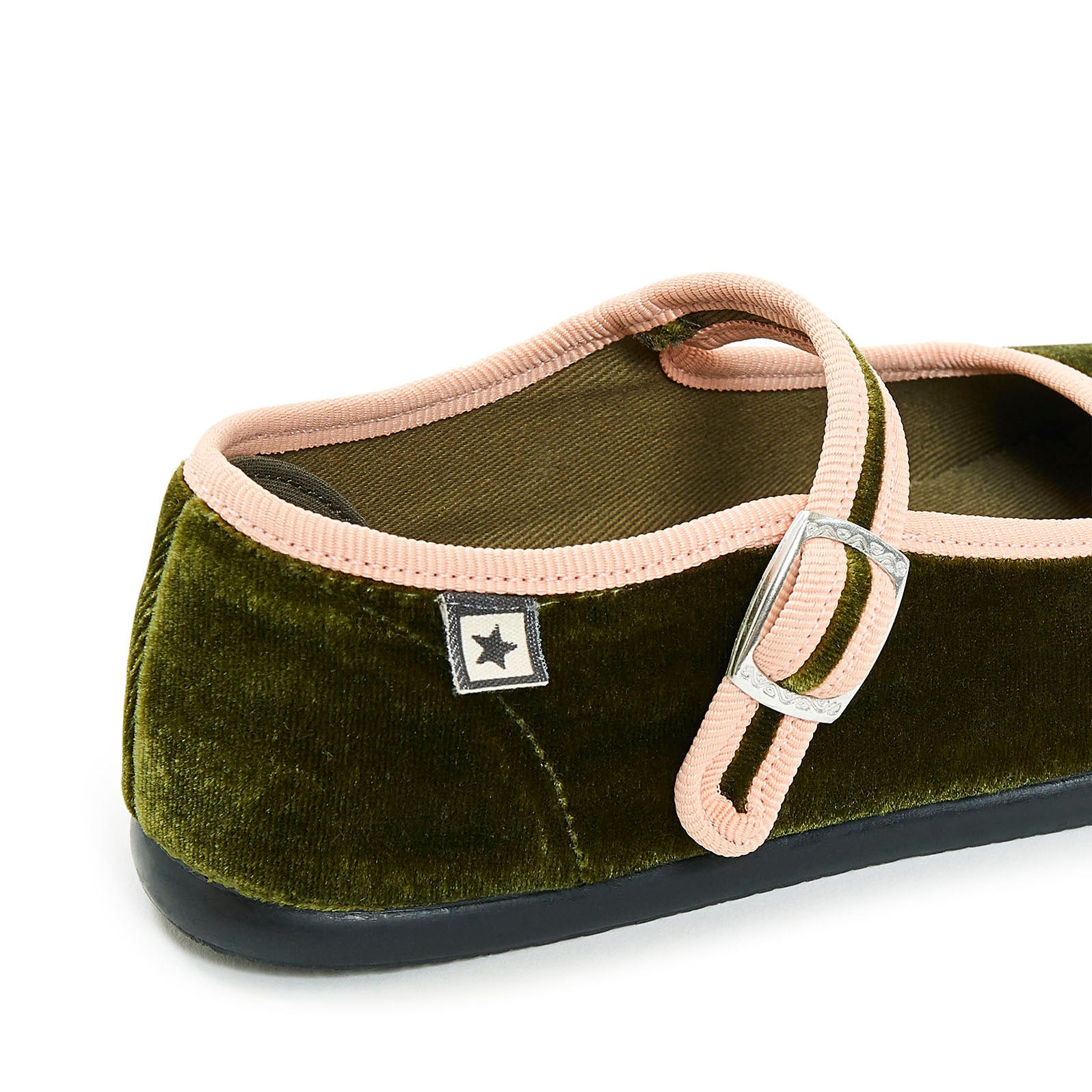 Girls Green Velvet Flat Shoes