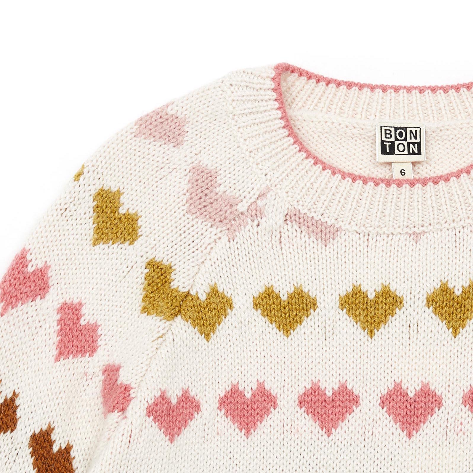 Girls White Heart Wool Sweater