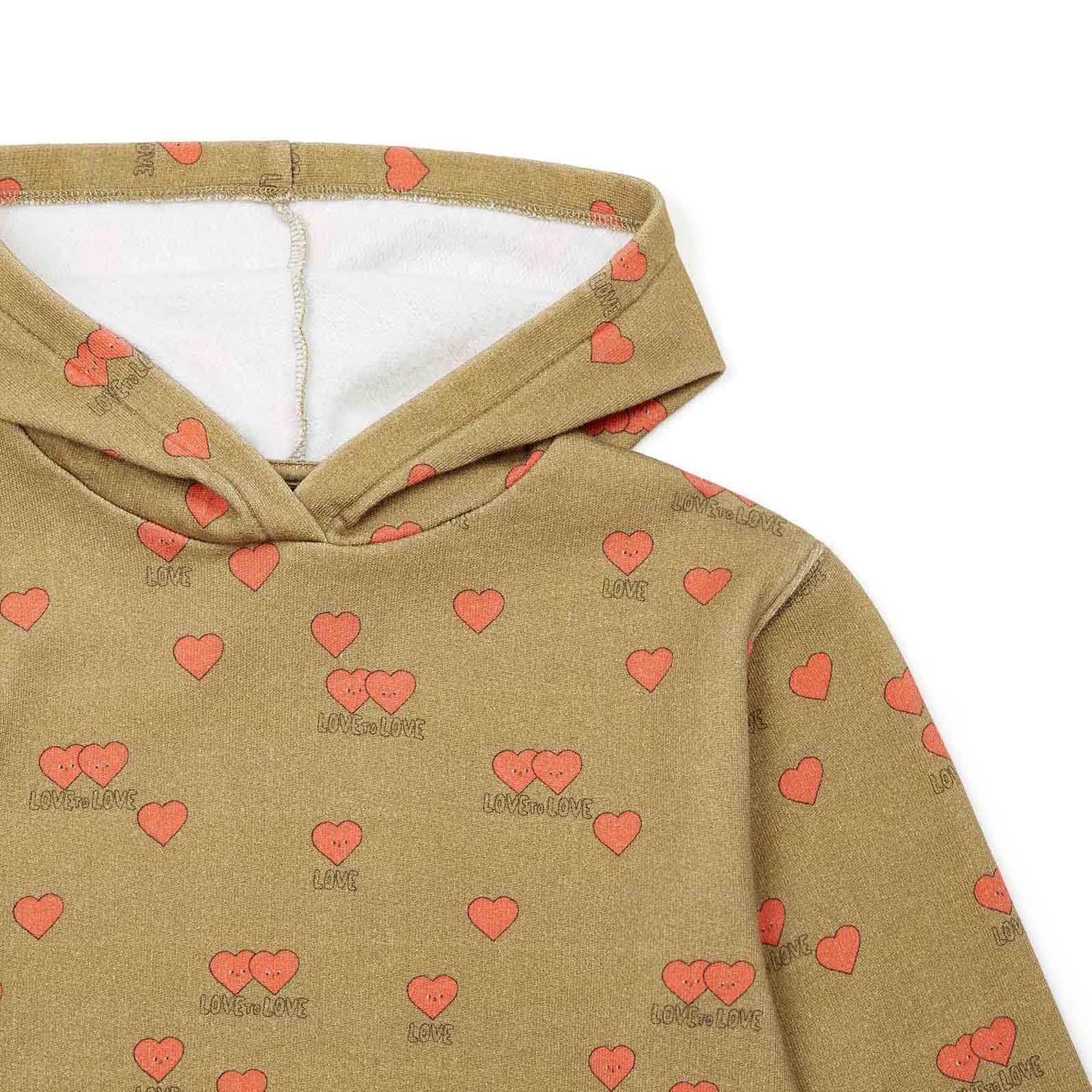 Girls Brown Heart Hooded Sweatshirt