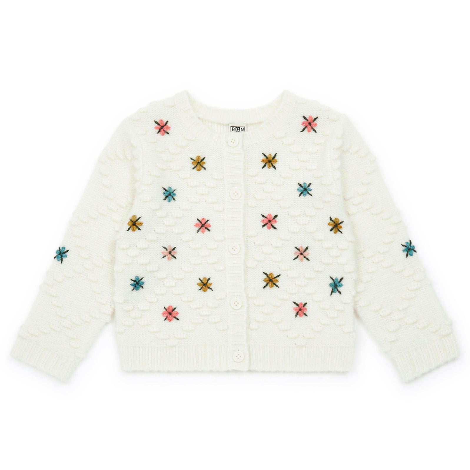 Girls White Embroidered Cardigan