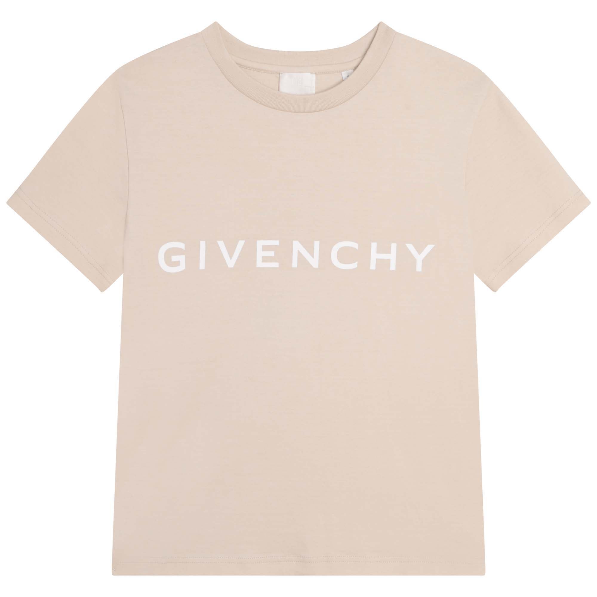 Boys Beige Logo Cotton T-Shirt