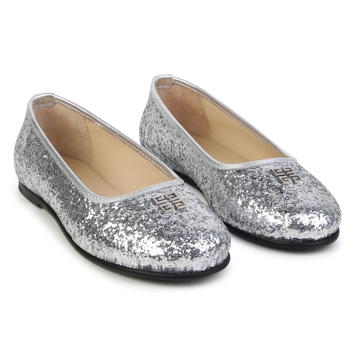 Girls Silver Sequin Flat Shoes