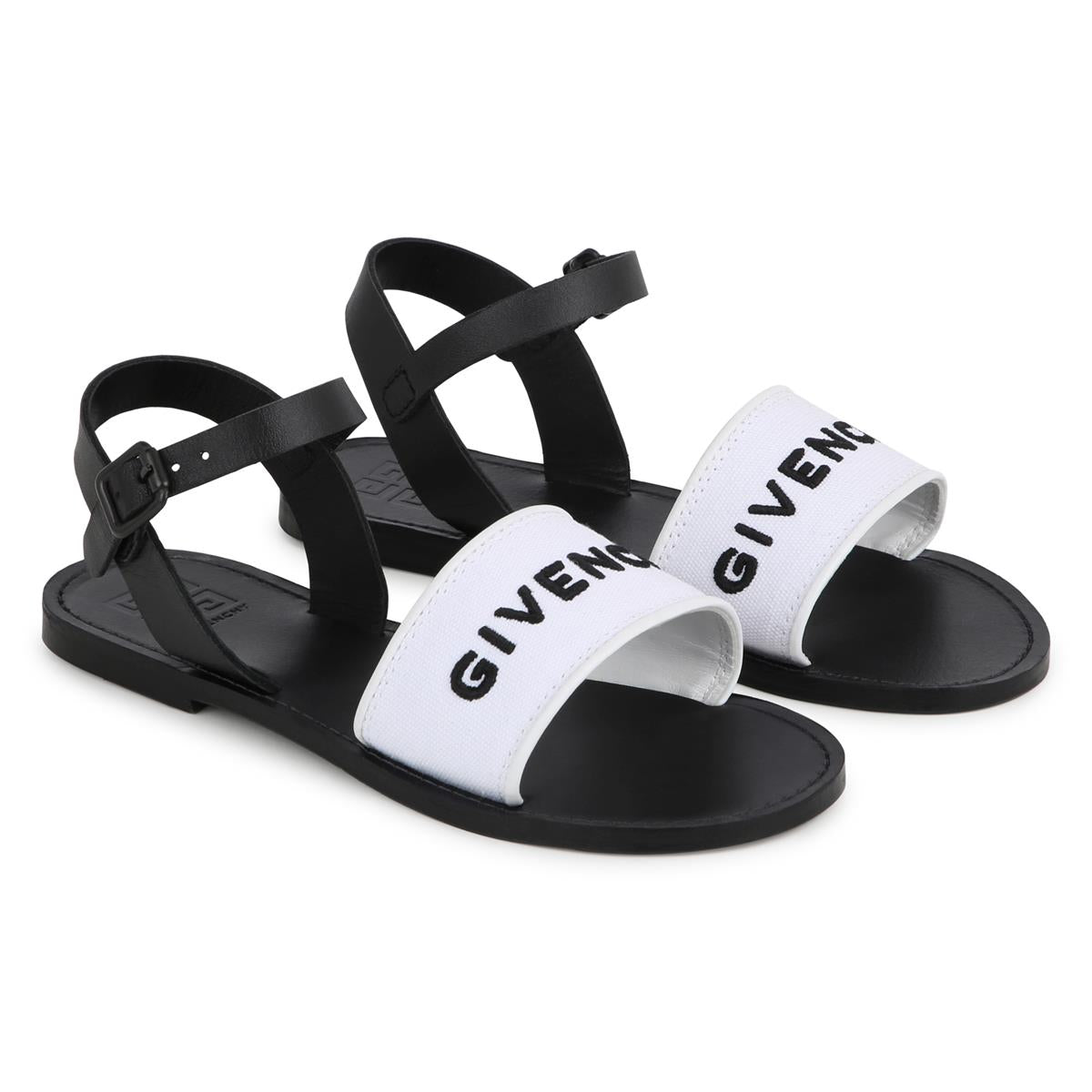Girls Black Logo Sandals