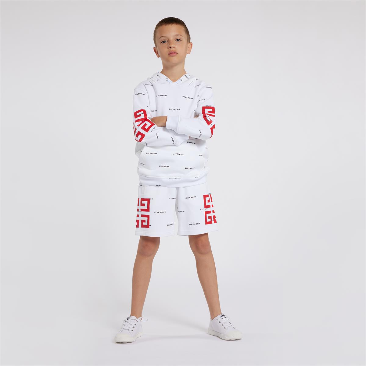 Boys White Hooded Cotton Sweatshirt