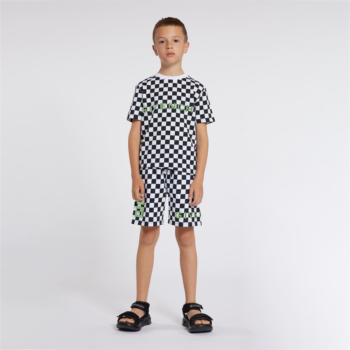 Boys Black Check Cotton T-Shirt