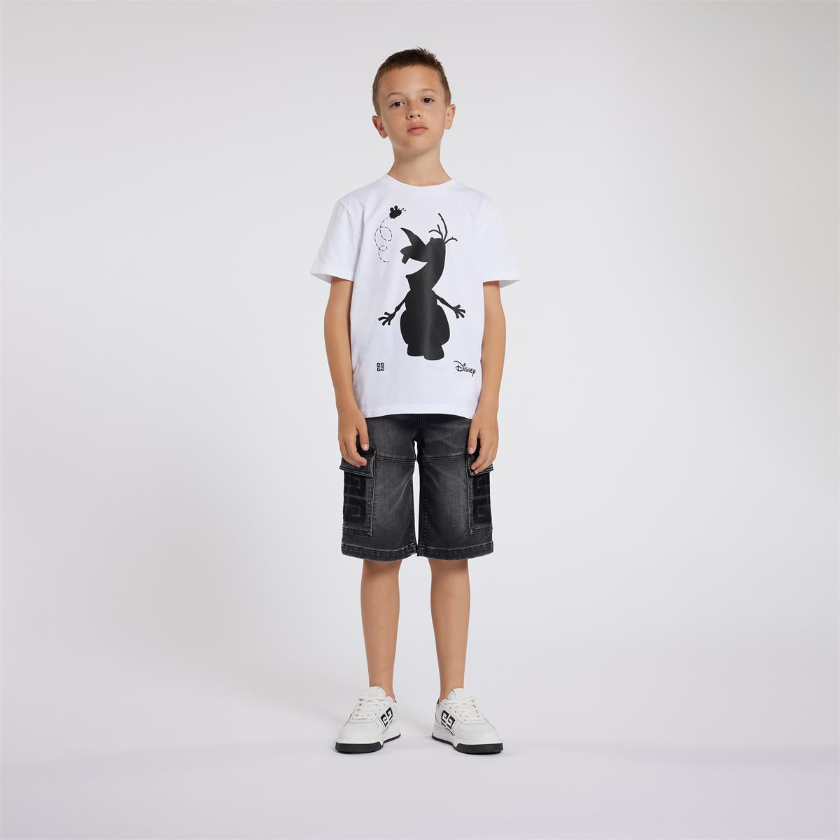 Boys White Printed Cotton T-Shirt