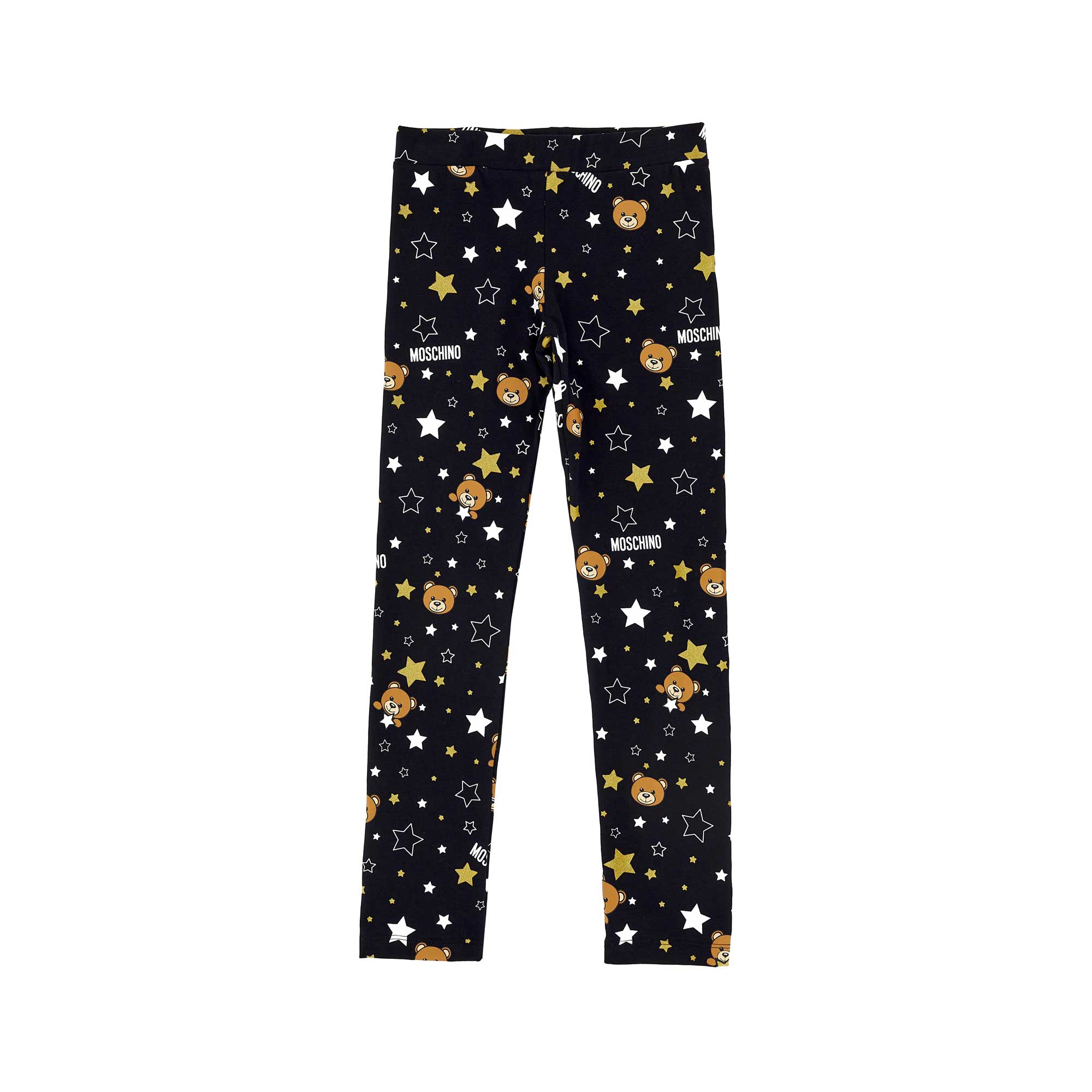 Girls Black Stars Printed Cotton Leggings