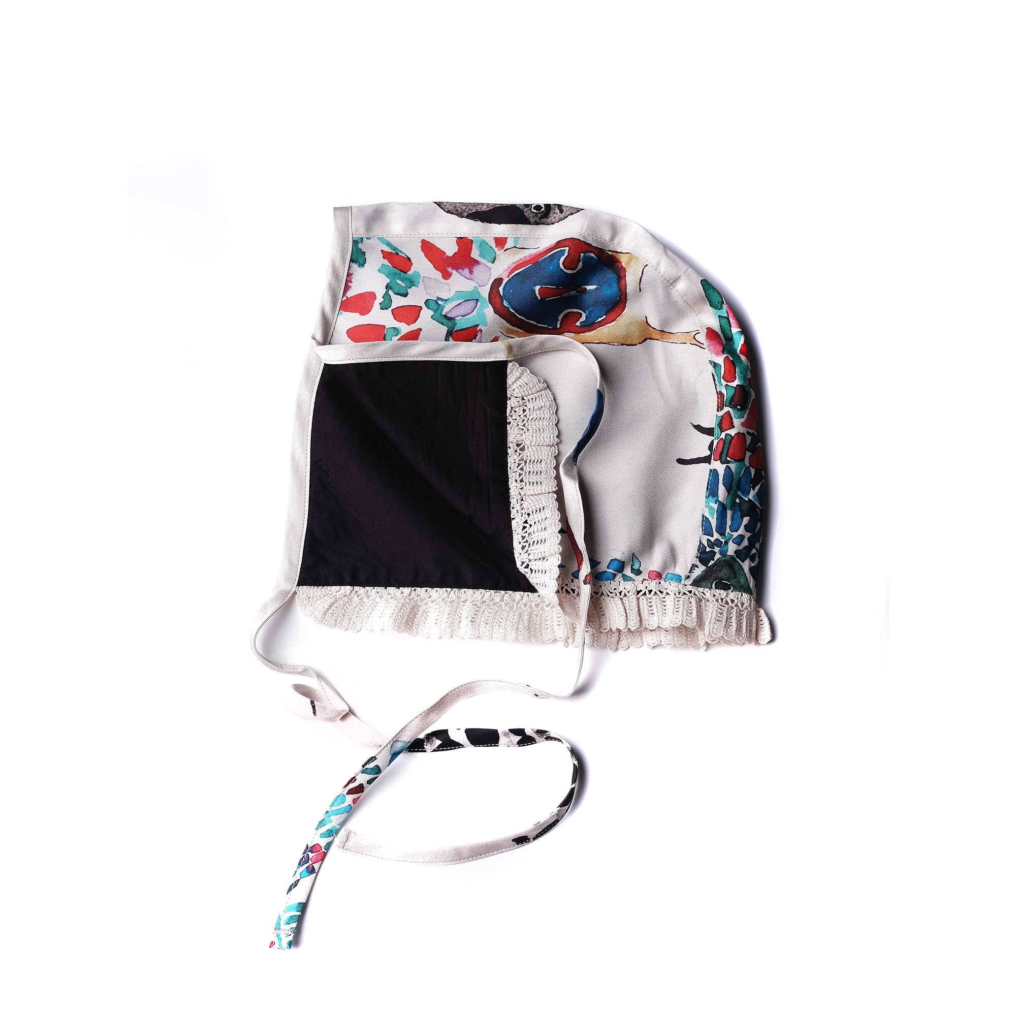 Girls White & Black Cotton Hat