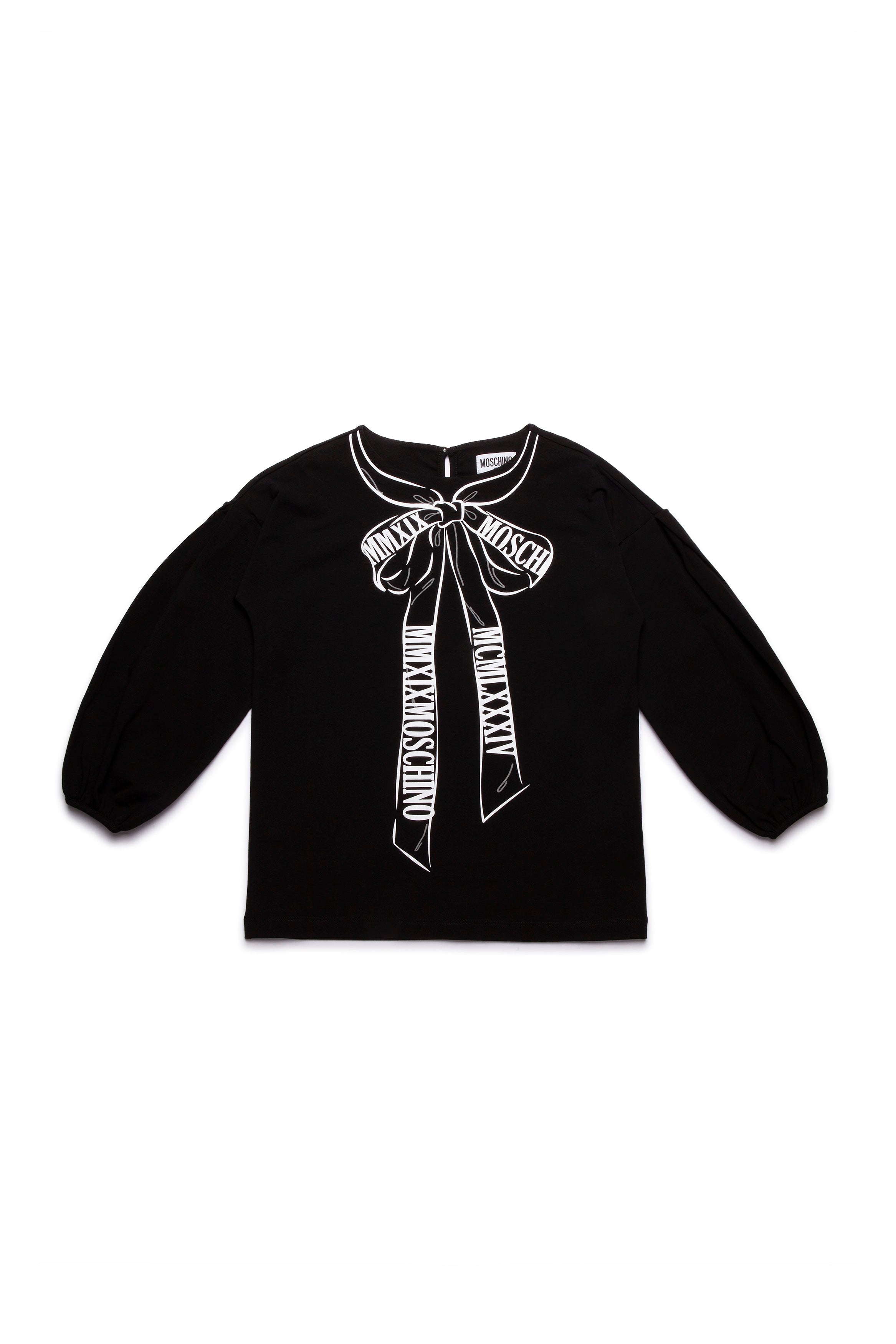 Girls Black Printing Bow-knot Long Sleeves T-shirt
