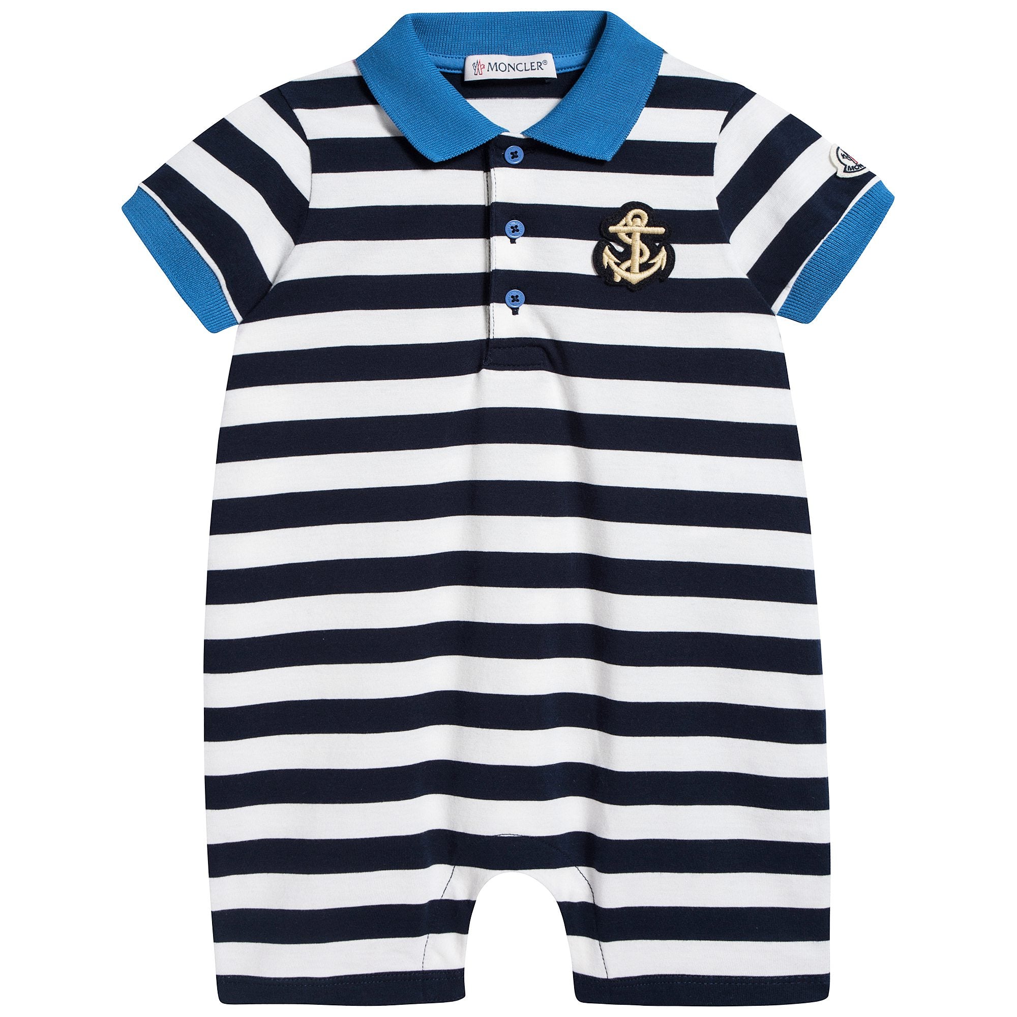 Baby Boys Blue & White Striped Babysuit