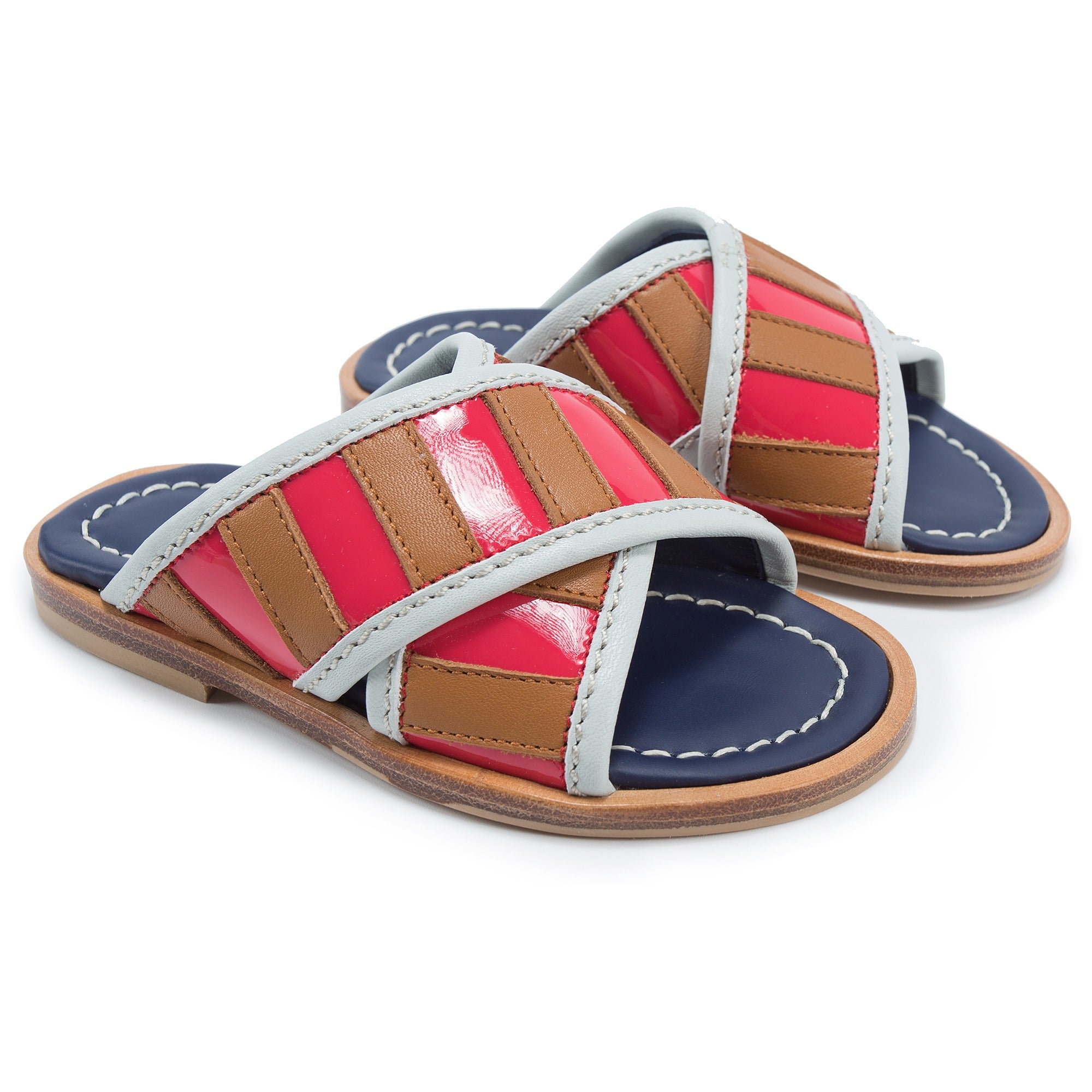 Girls Brown & Pink Leather Sandals