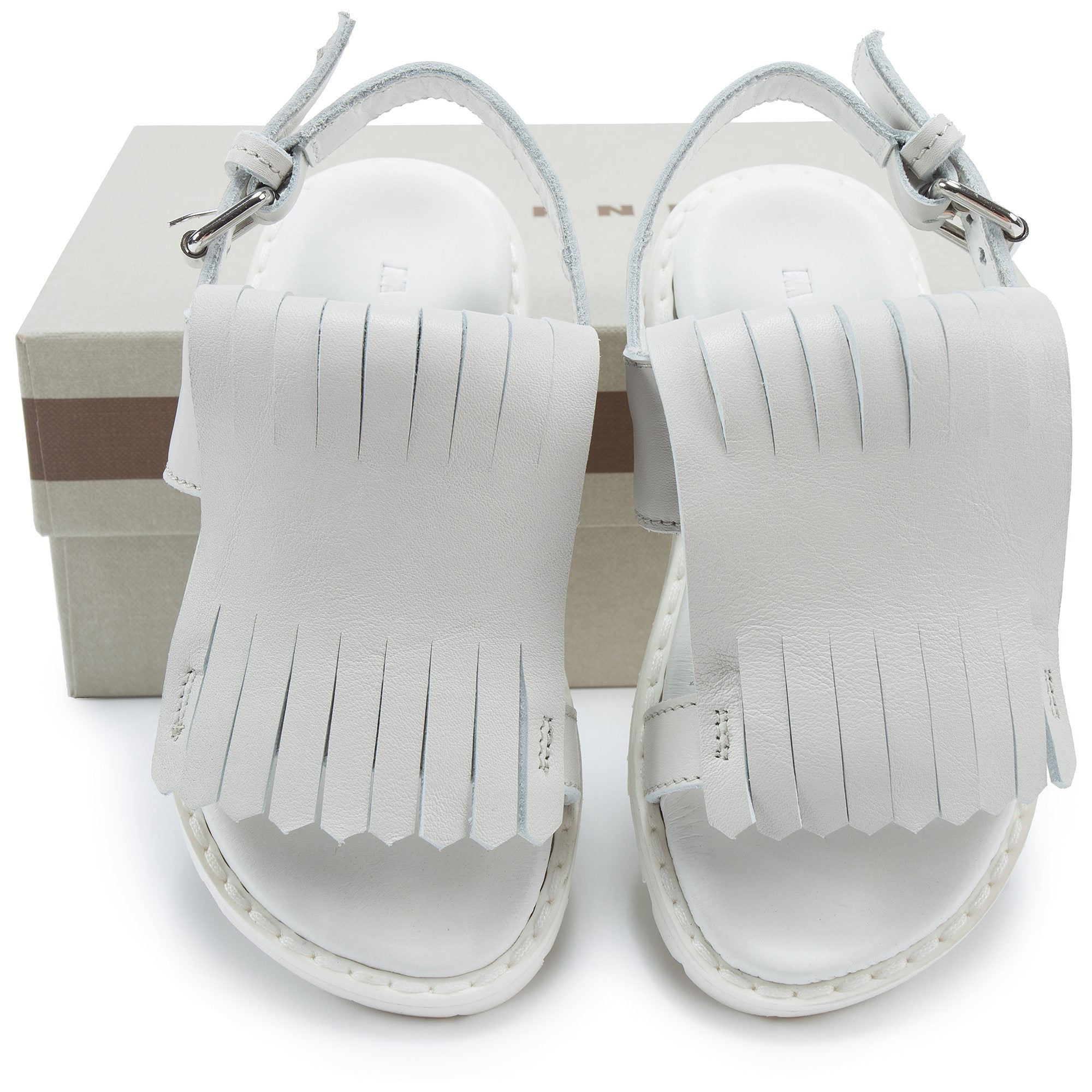 Girls White Leather Sandals