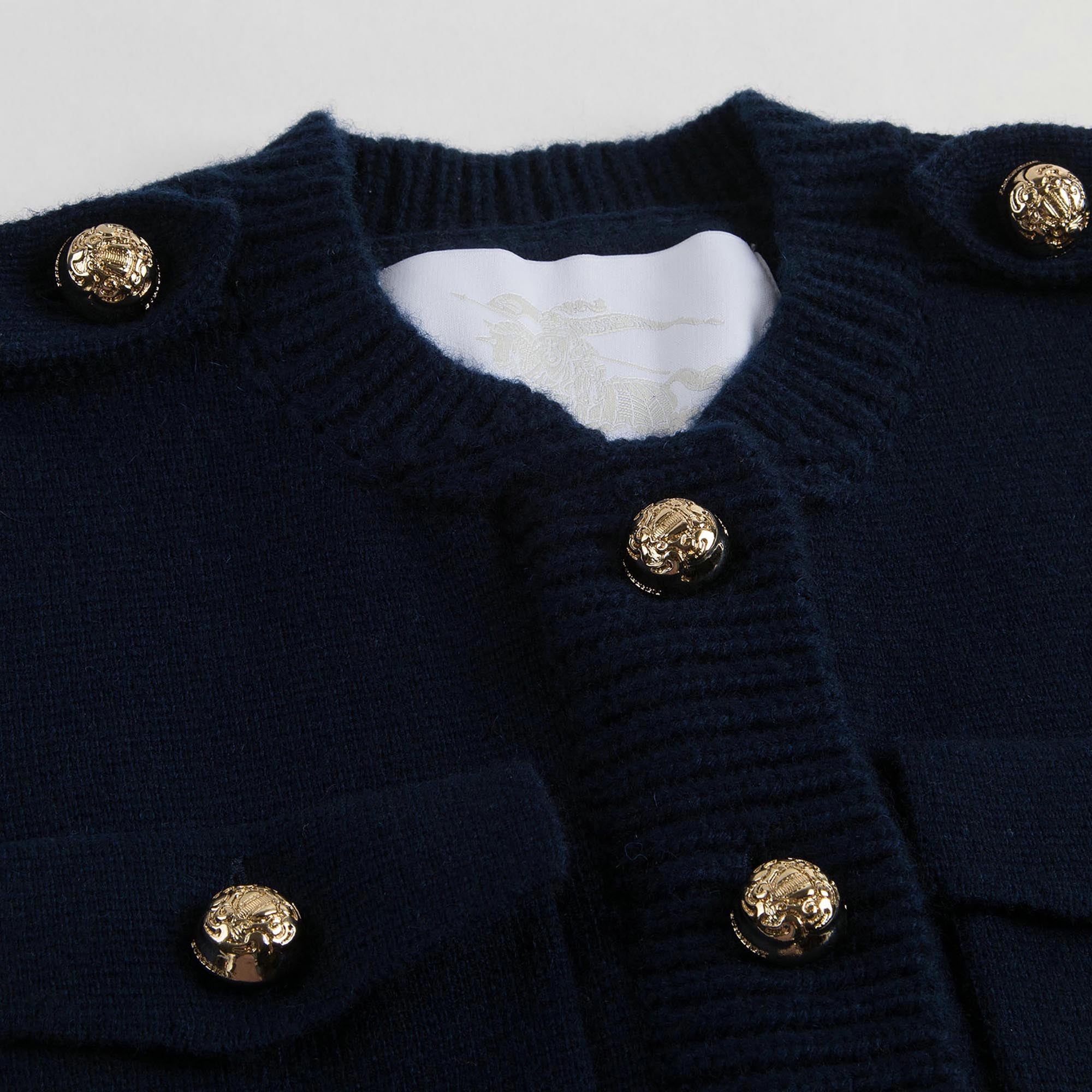 Girls Navy Blue Knitted Wool Cardigan - CÉMAROSE | Children's Fashion Store - 3
