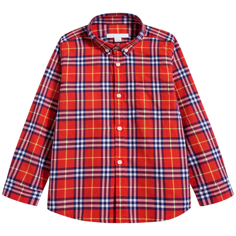 Boys Orange Red Check Cotton Polo Shirt