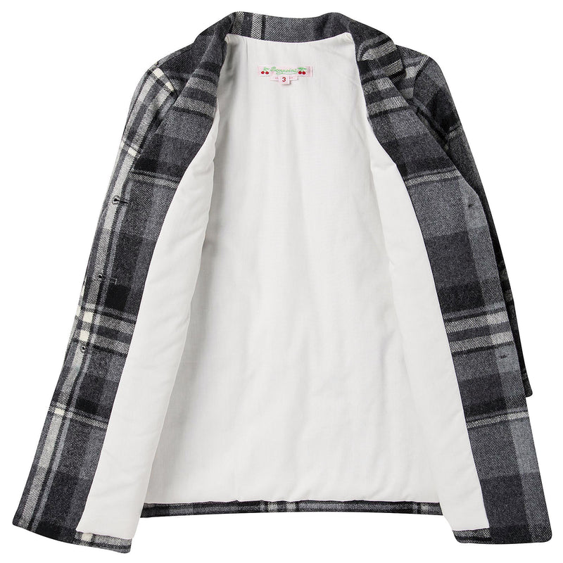 Girls Dark Grey Check Wool Coat - CÉMAROSE | Children's Fashion Store - 4