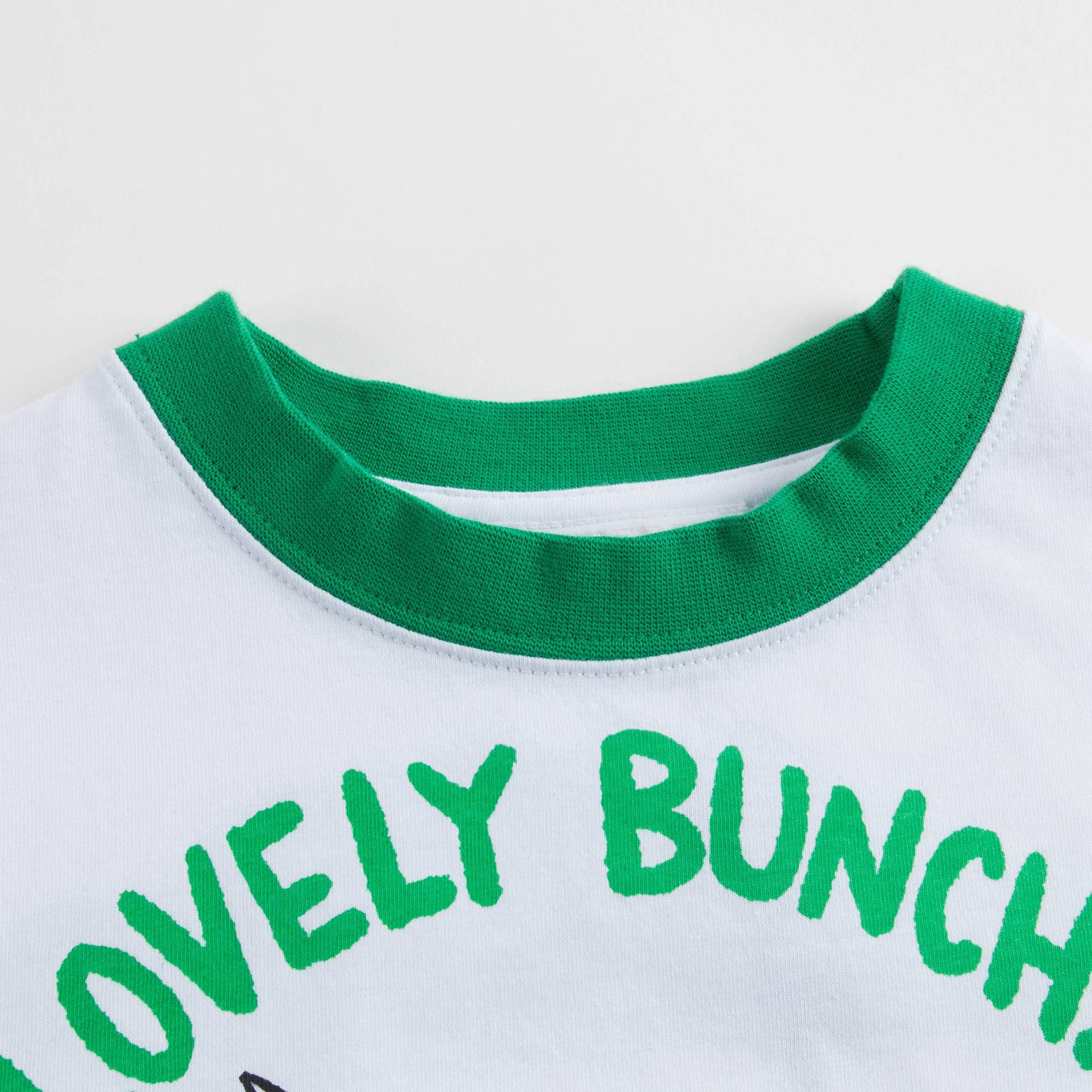 Girls White & Green Cotton T-shirt