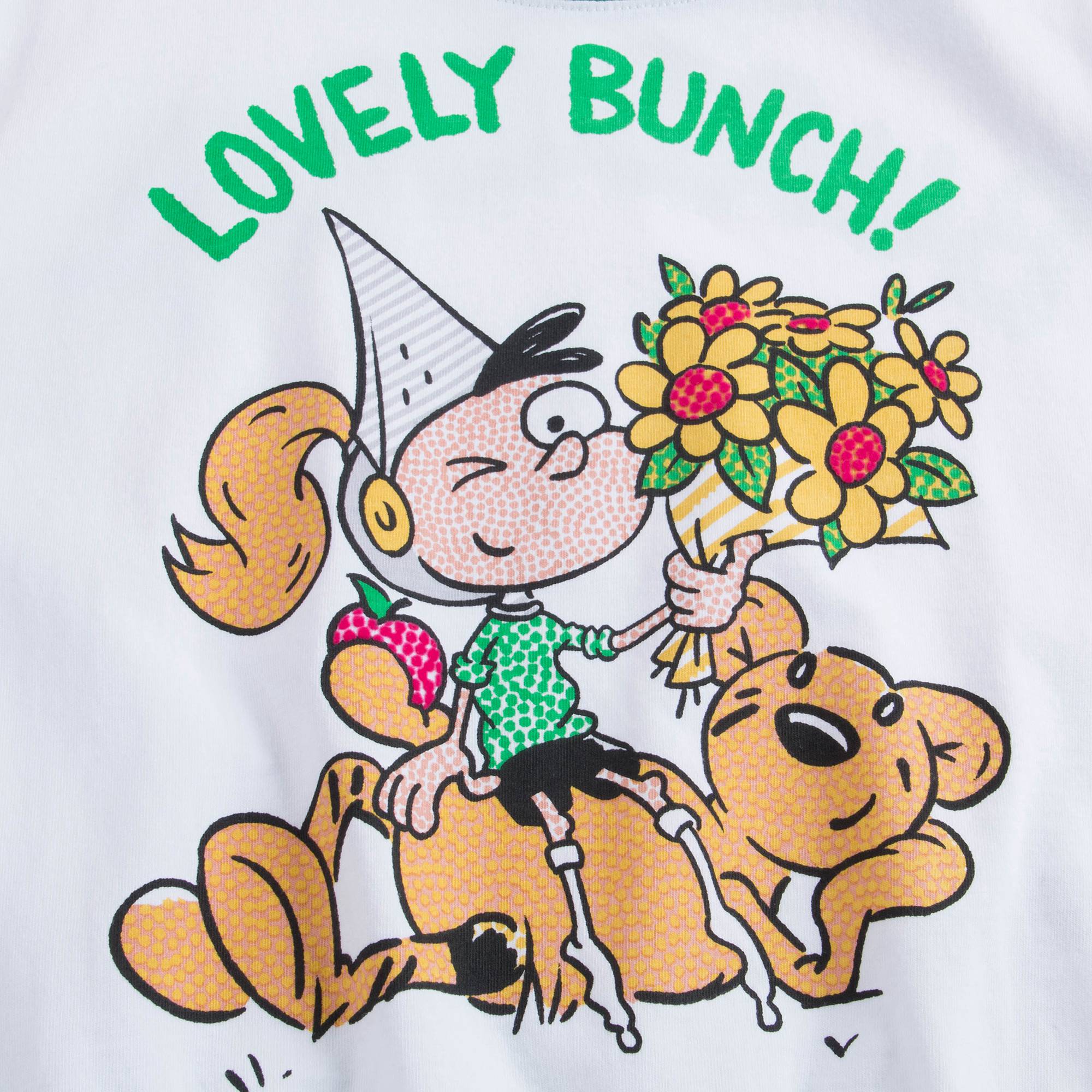 Girls White & Green Cotton T-shirt