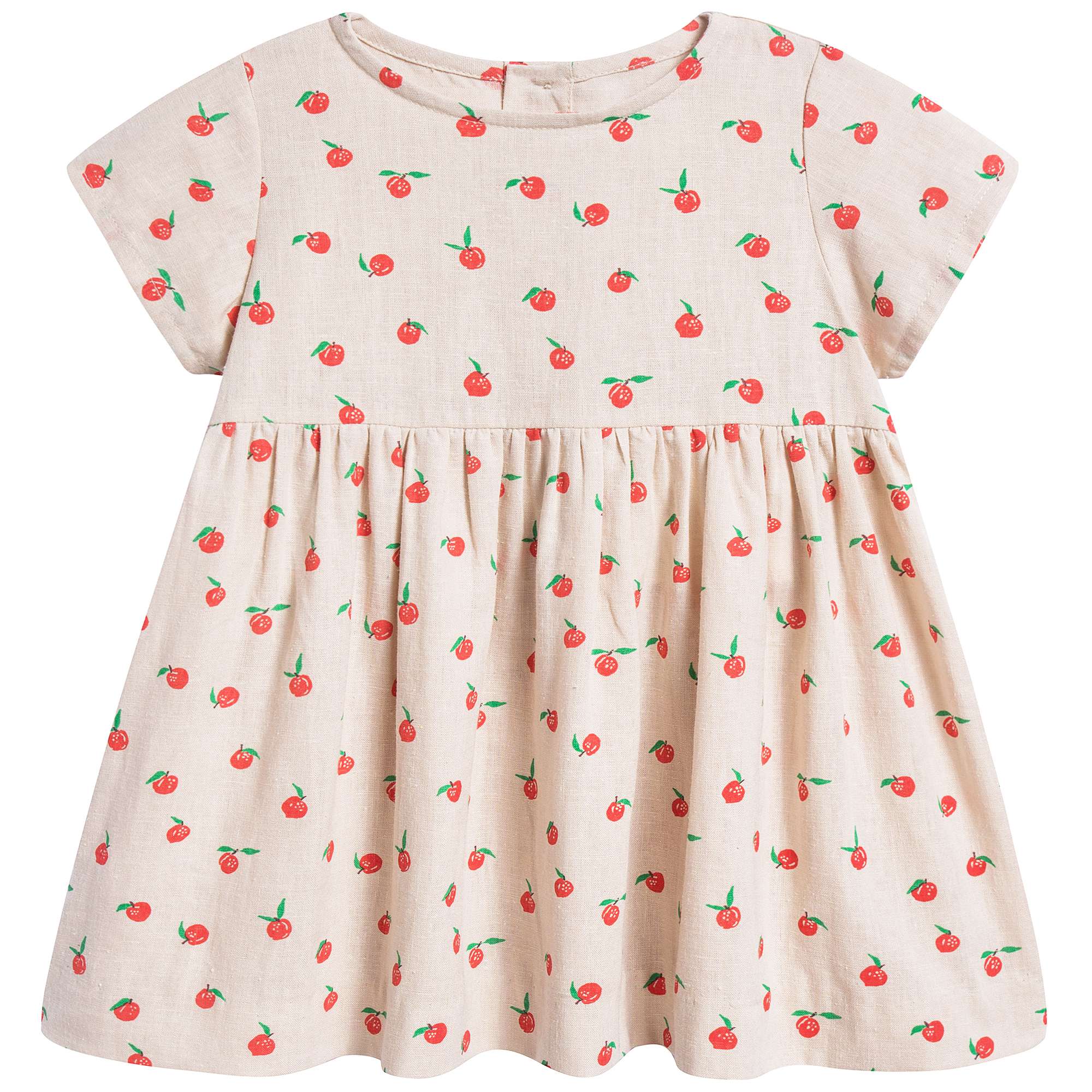 Girls Beige & Peaches Linen Dress