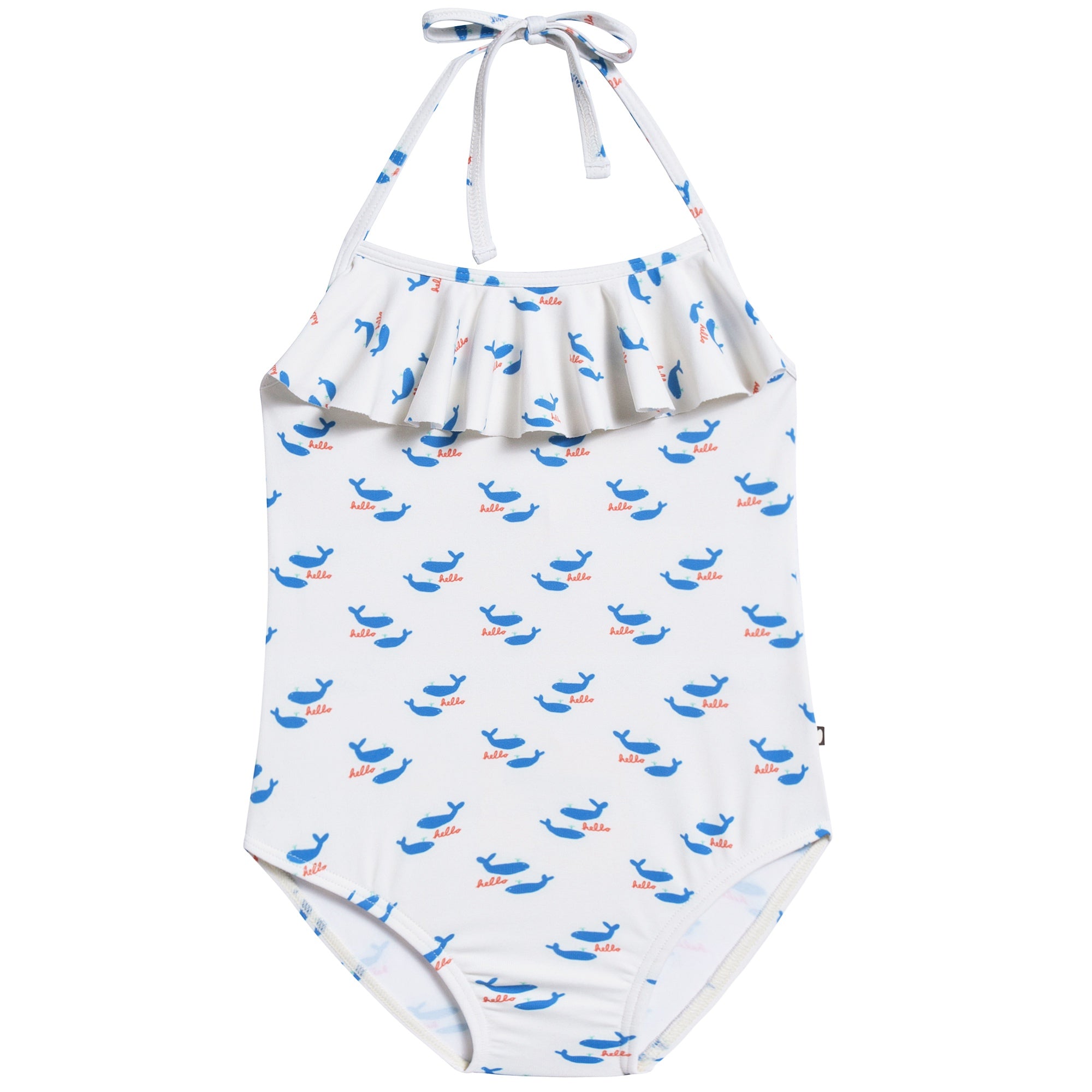 Girls White & Whales Halter Bathing Suit