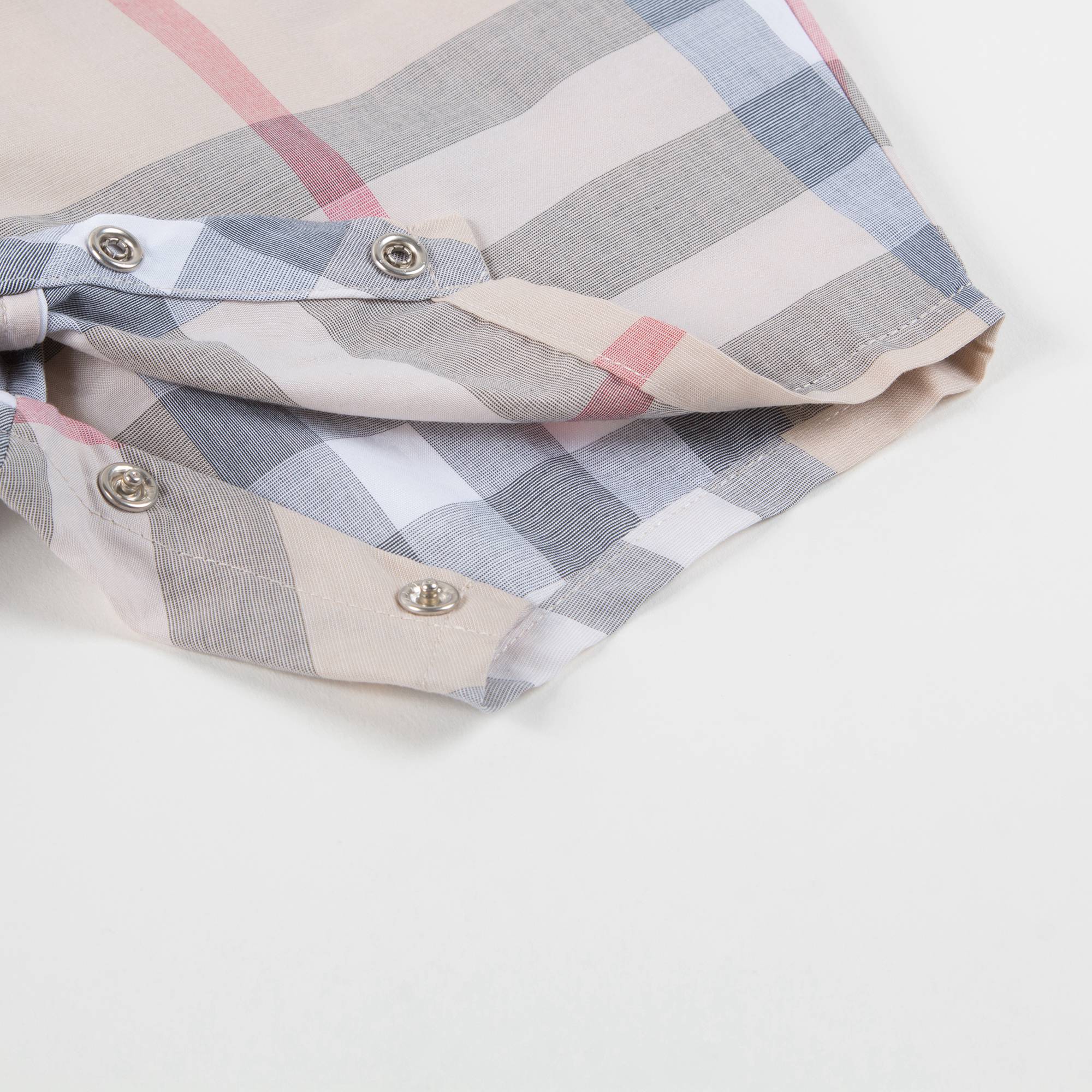 Baby  Beige   Checked  Cotton  Romper