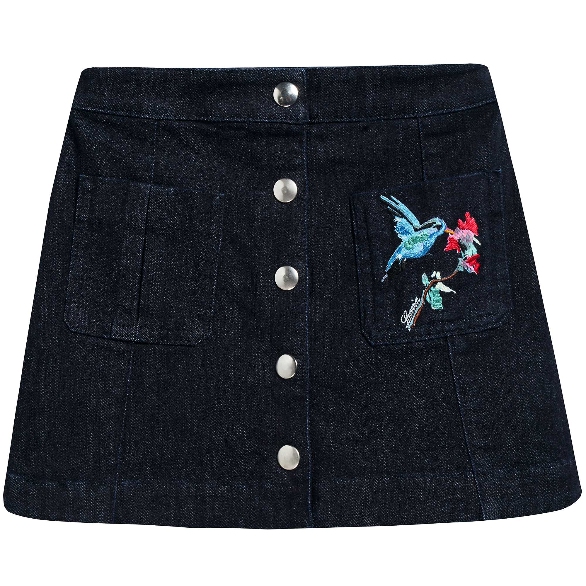 Girls Blue Cotton Embroidery Skirt