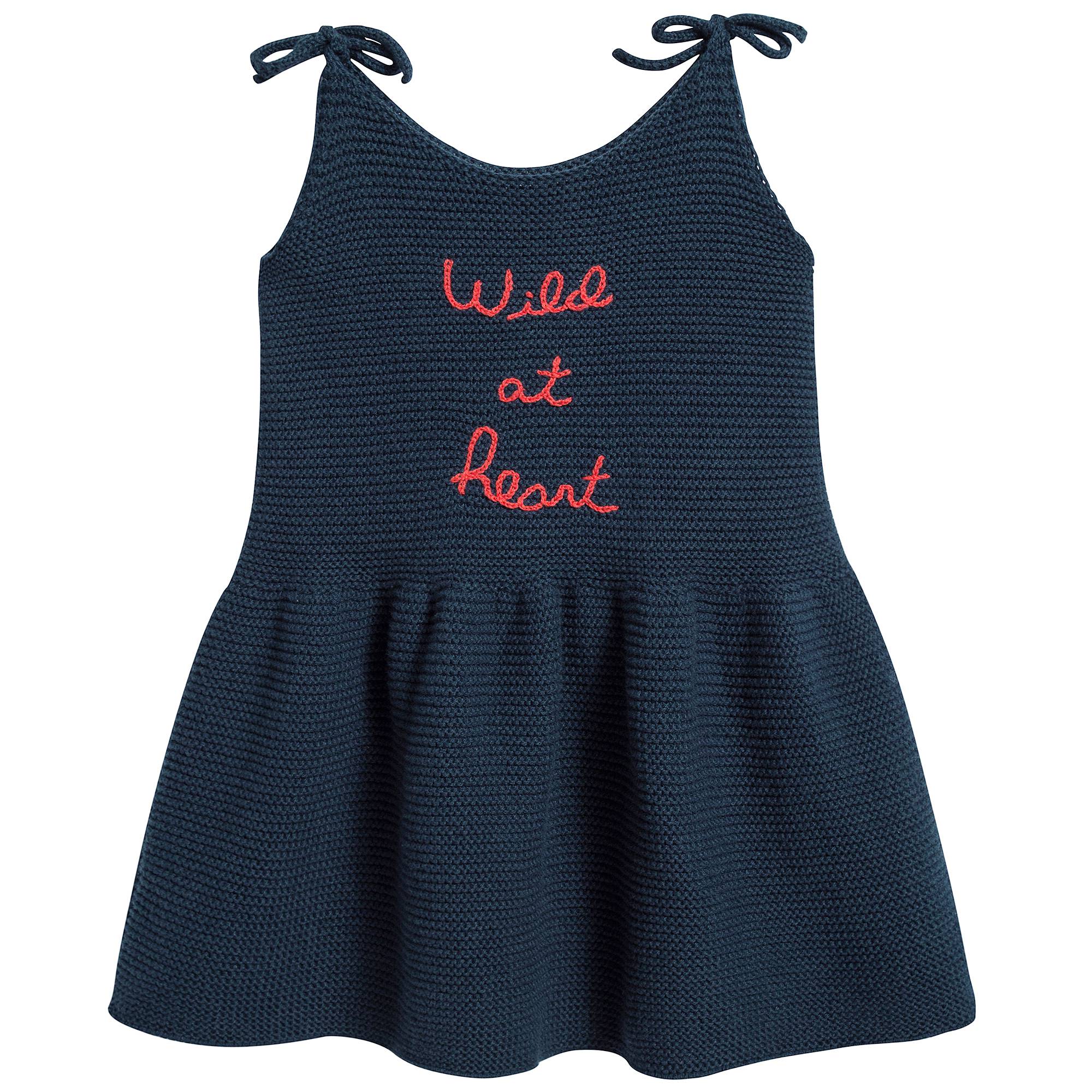 Girls Dark Navy Cotton Tie Strap Dress