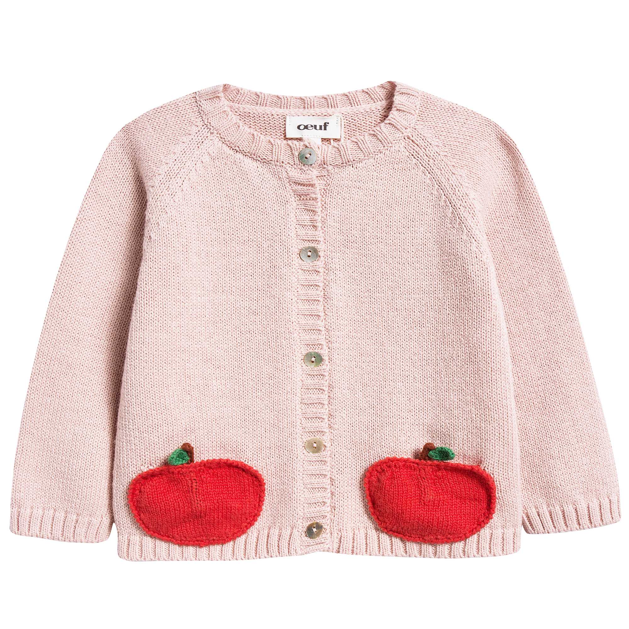 Girls Light Pink & Red Peach Pocket Cardigan