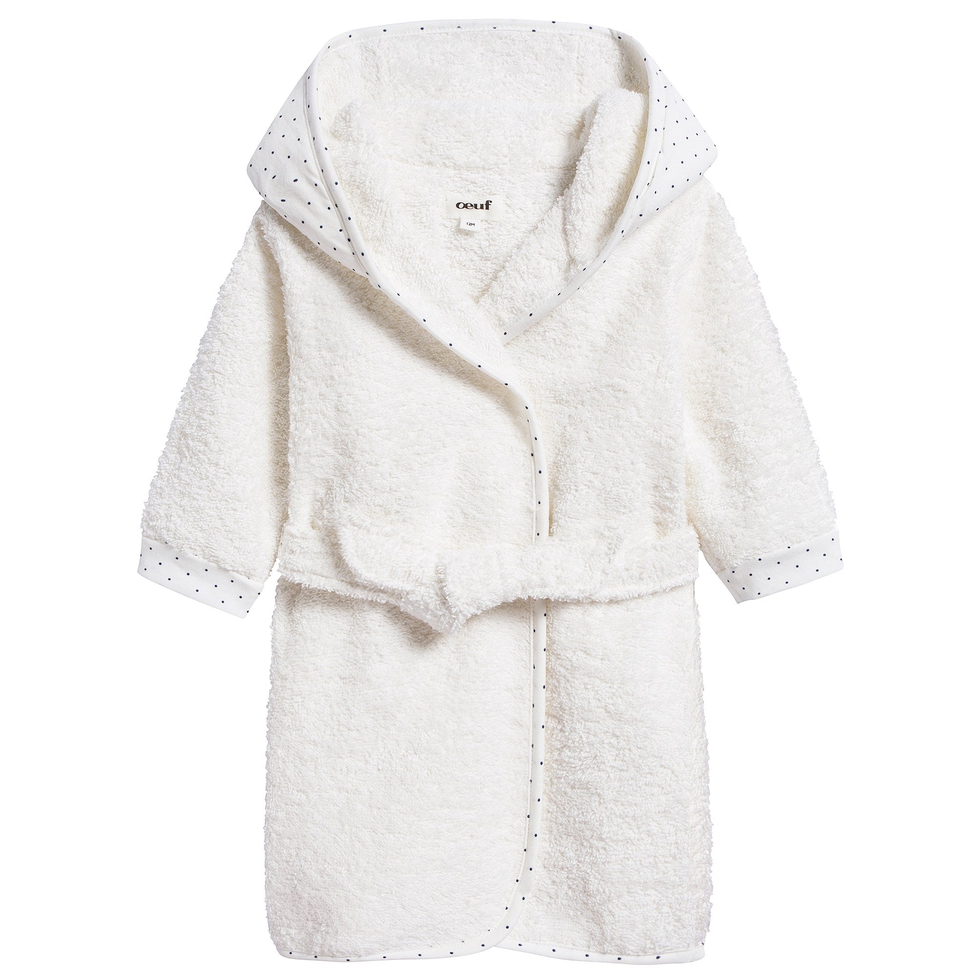 Girls White & Indigo Dots Cotton Hooded Robe
