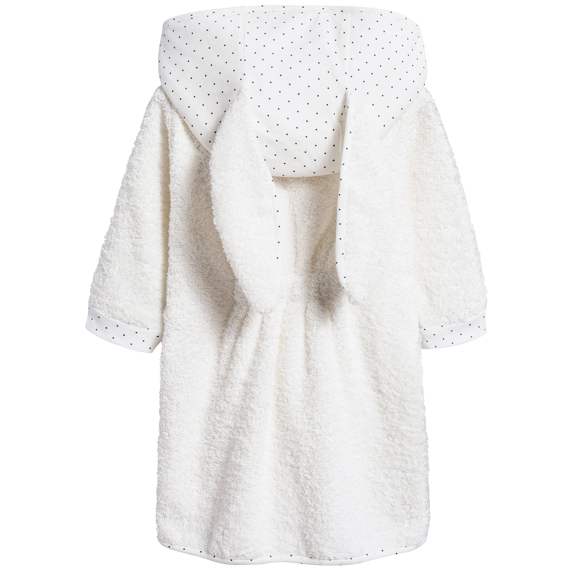 Girls White & Indigo Dots Cotton Hooded Robe