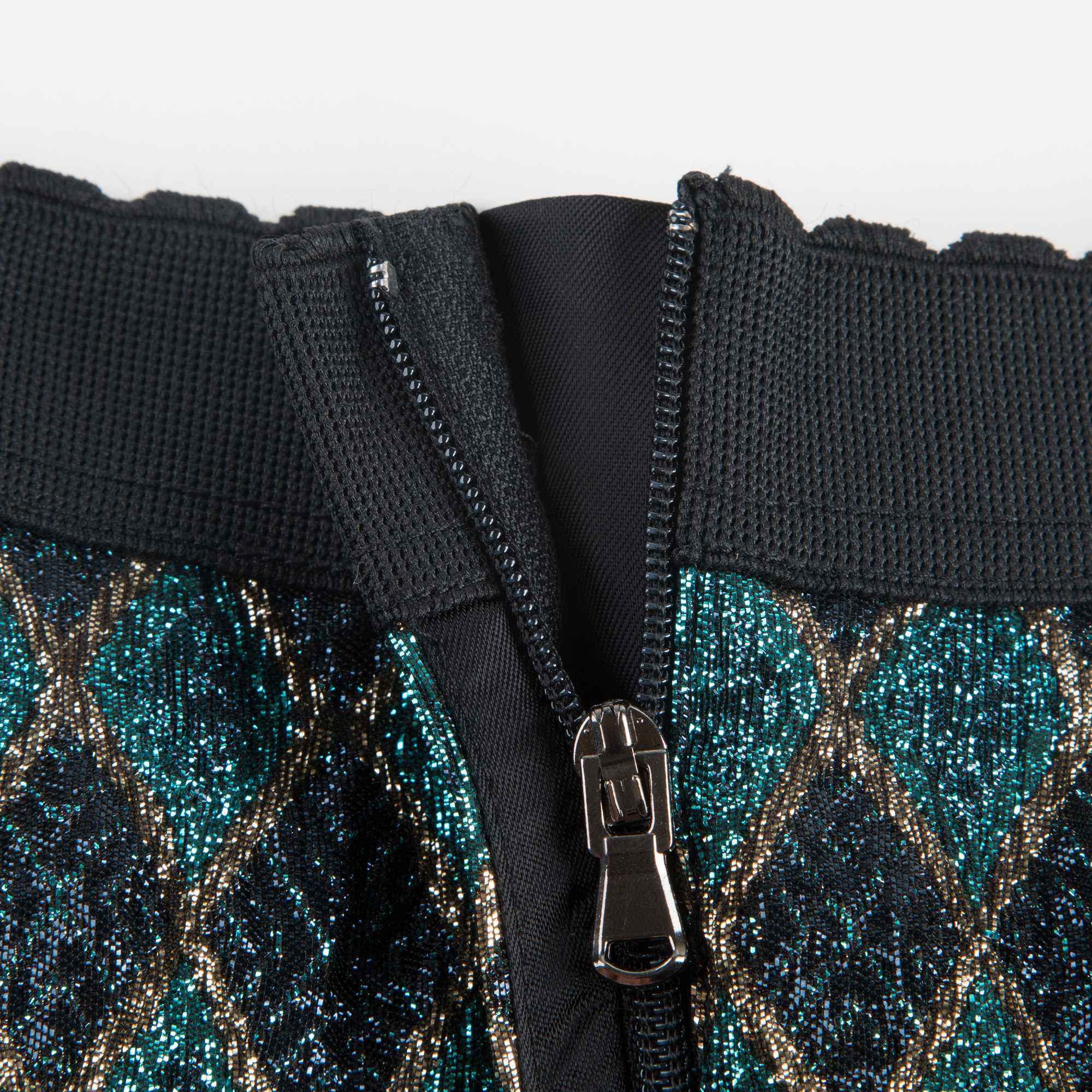 Girls Green & Gold Jacquard Skirt