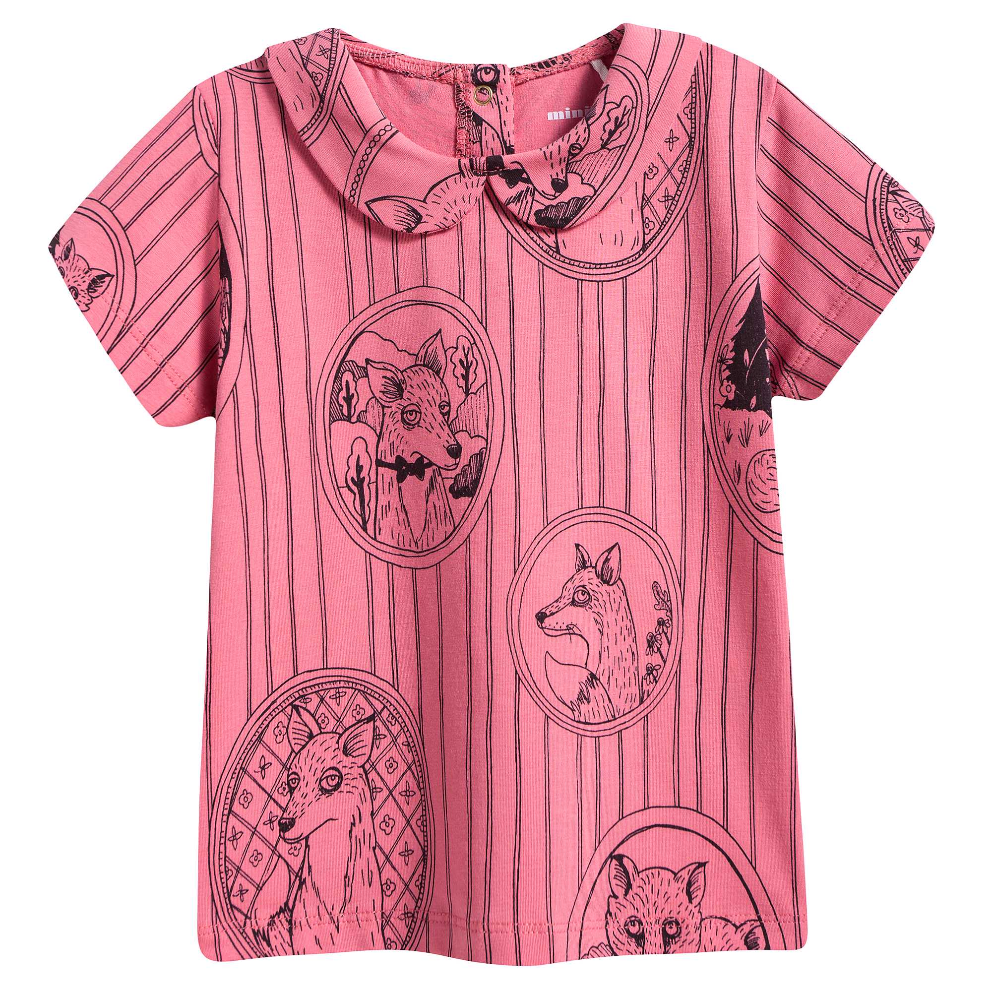 Girls Pink Fox Family Collar T-shirt