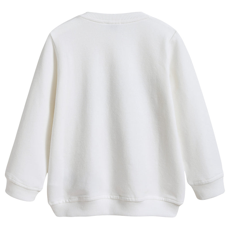 Baby White Cotton Sweatshirt With Pom-Pom Trim