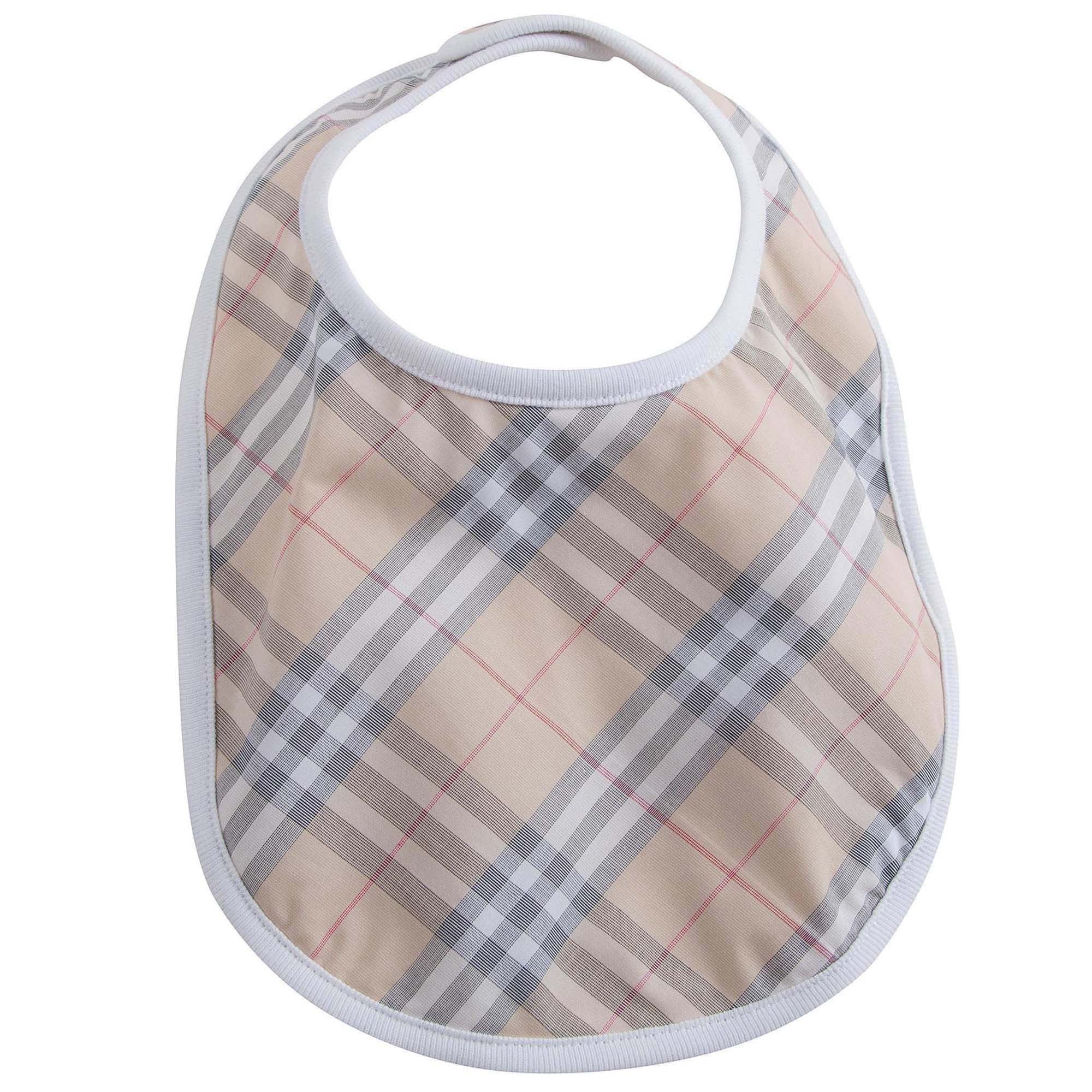 Baby White Check Cotton Three-piece Gift Set With Pocket