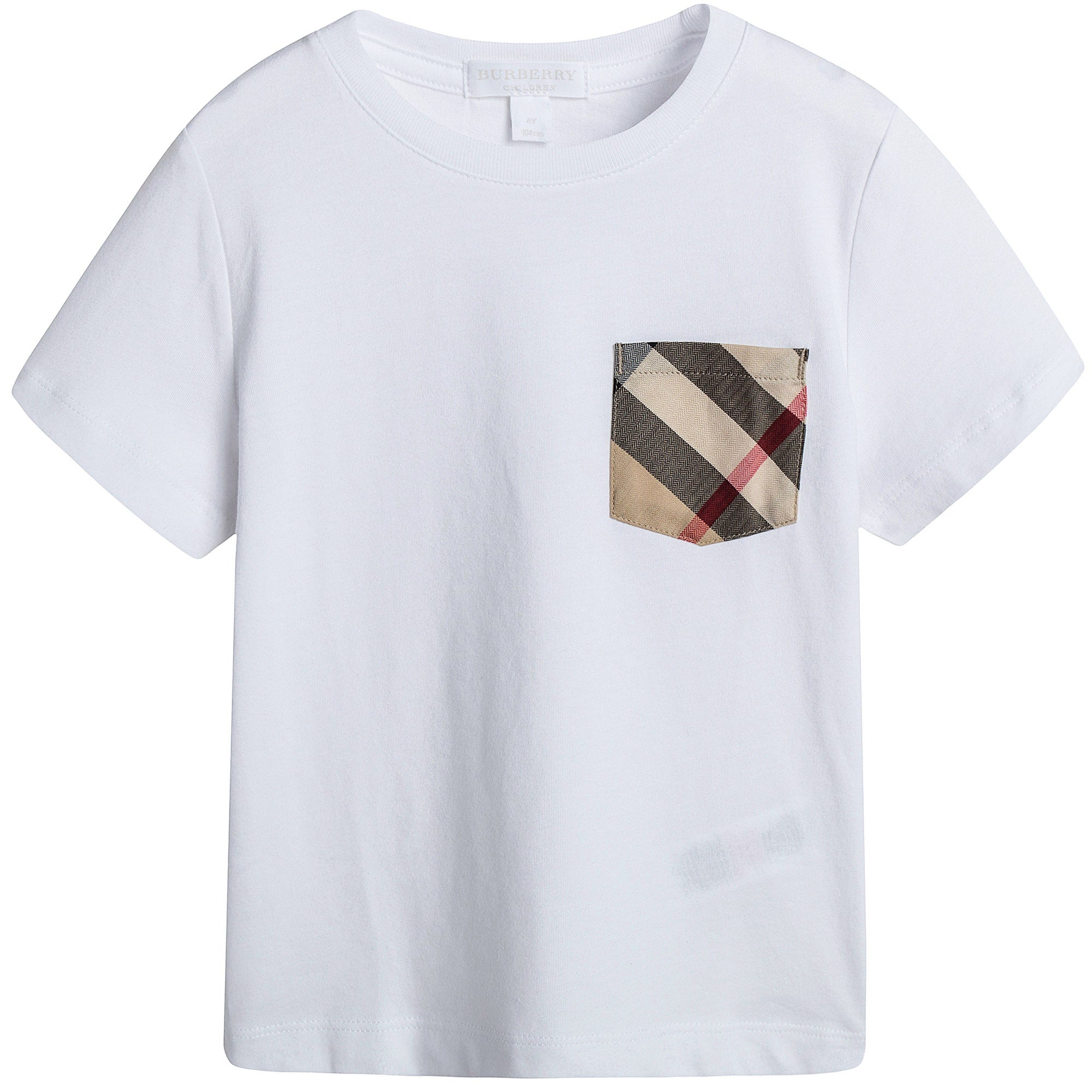 Boys White T-Shirt With Check Pocket