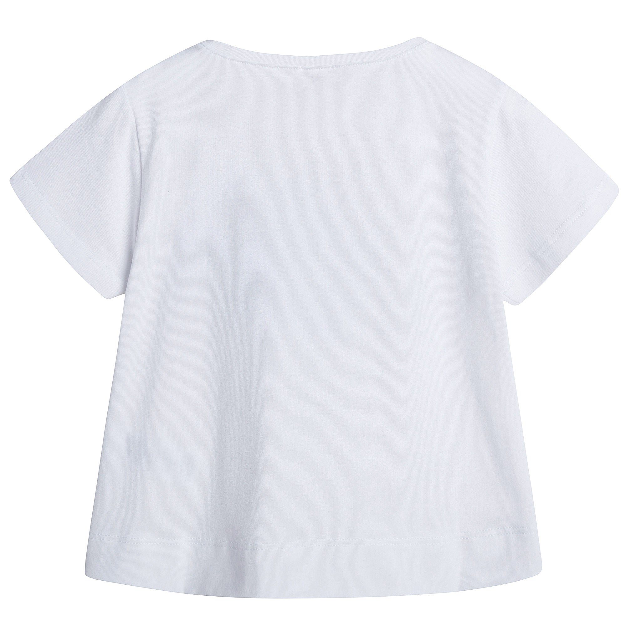 Girls White Cotton T-Shirt With Grey Flower applique - CÉMAROSE | Children's Fashion Store - 2